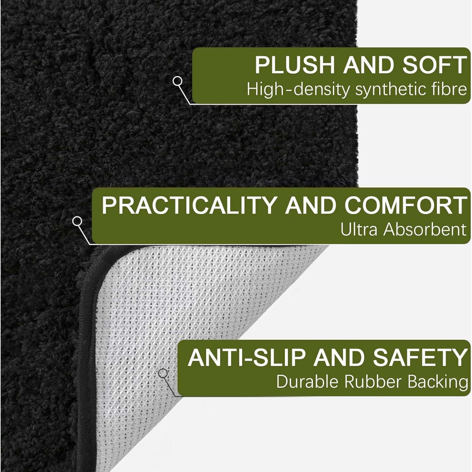 Alfombra de Baño AROGAN Antideslizante Microfibra 61x43cm Negro