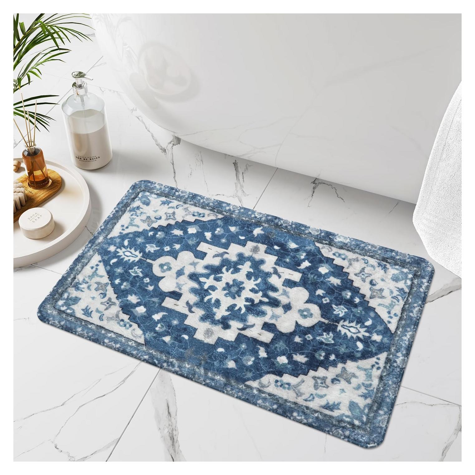 Alfombrilla de Baño Antideslizante Uphome Boho Azul 50x79 cm