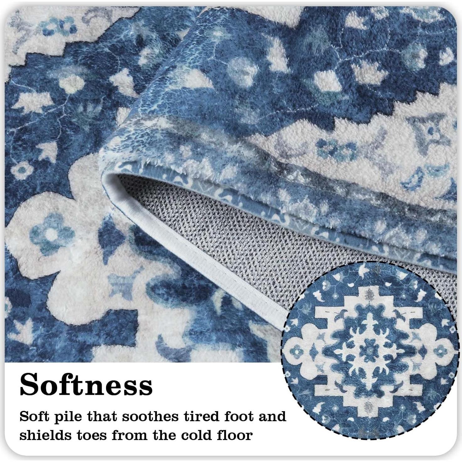 Alfombrilla de Baño Antideslizante Uphome Boho Azul 50x79 cm