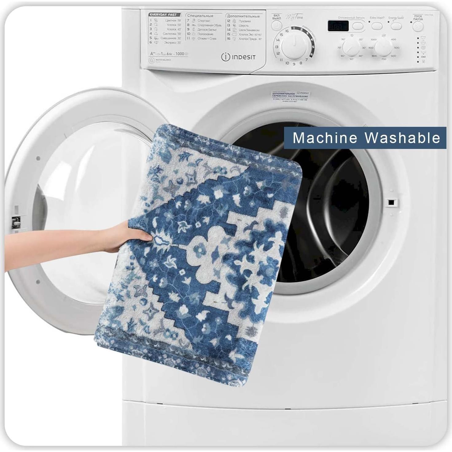 Alfombrilla de Baño Antideslizante Uphome Boho Azul 50x79 cm