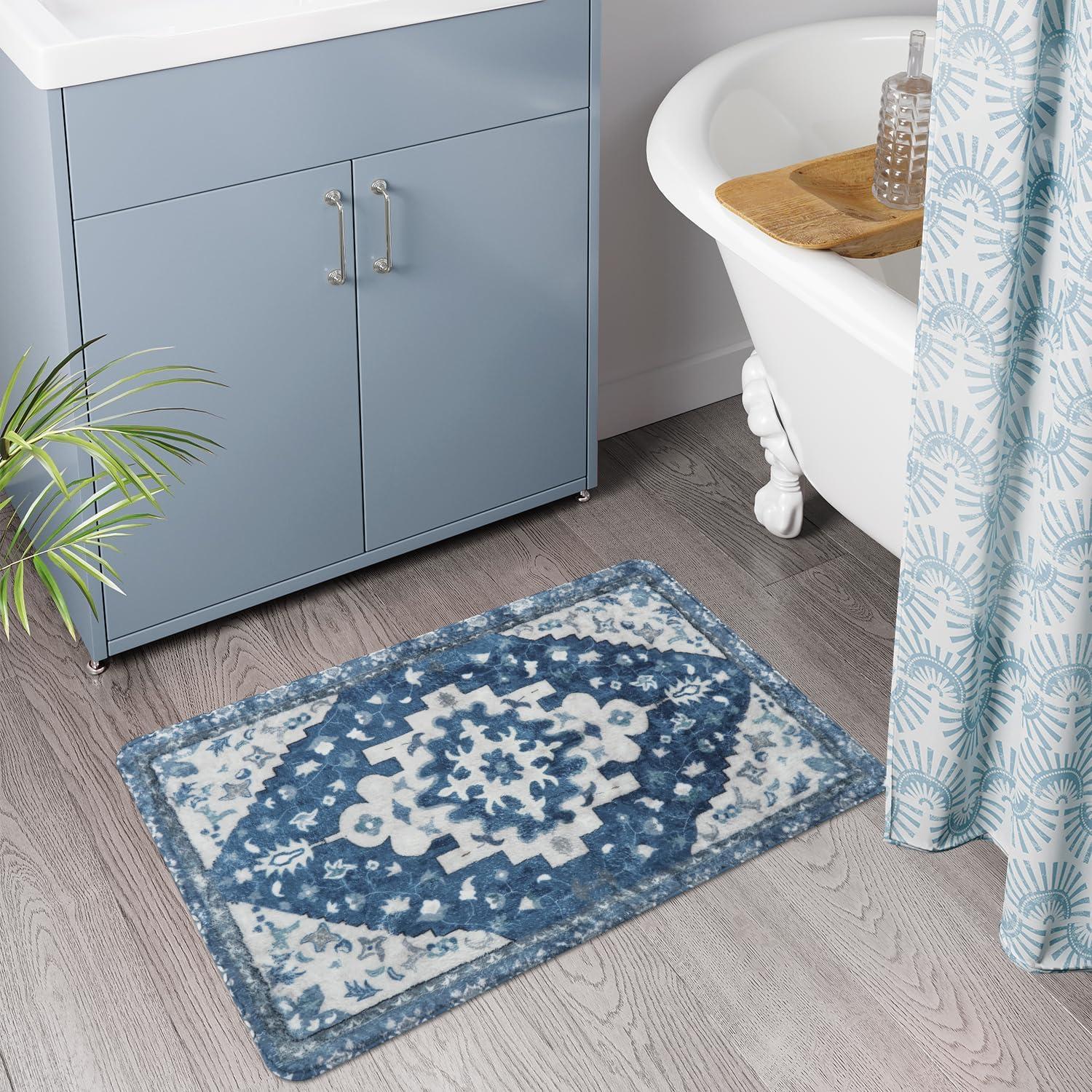 Alfombrilla de Baño Antideslizante Uphome Boho Azul 50x79 cm