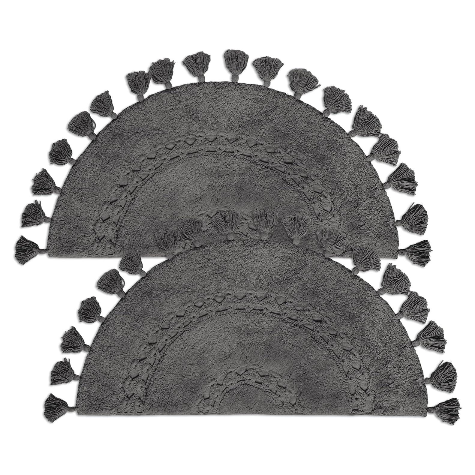 Alfombra de Baño Boho Hecha a Mano BIEN BEAU - Paquete de 2 - Gris Carbón 42x22