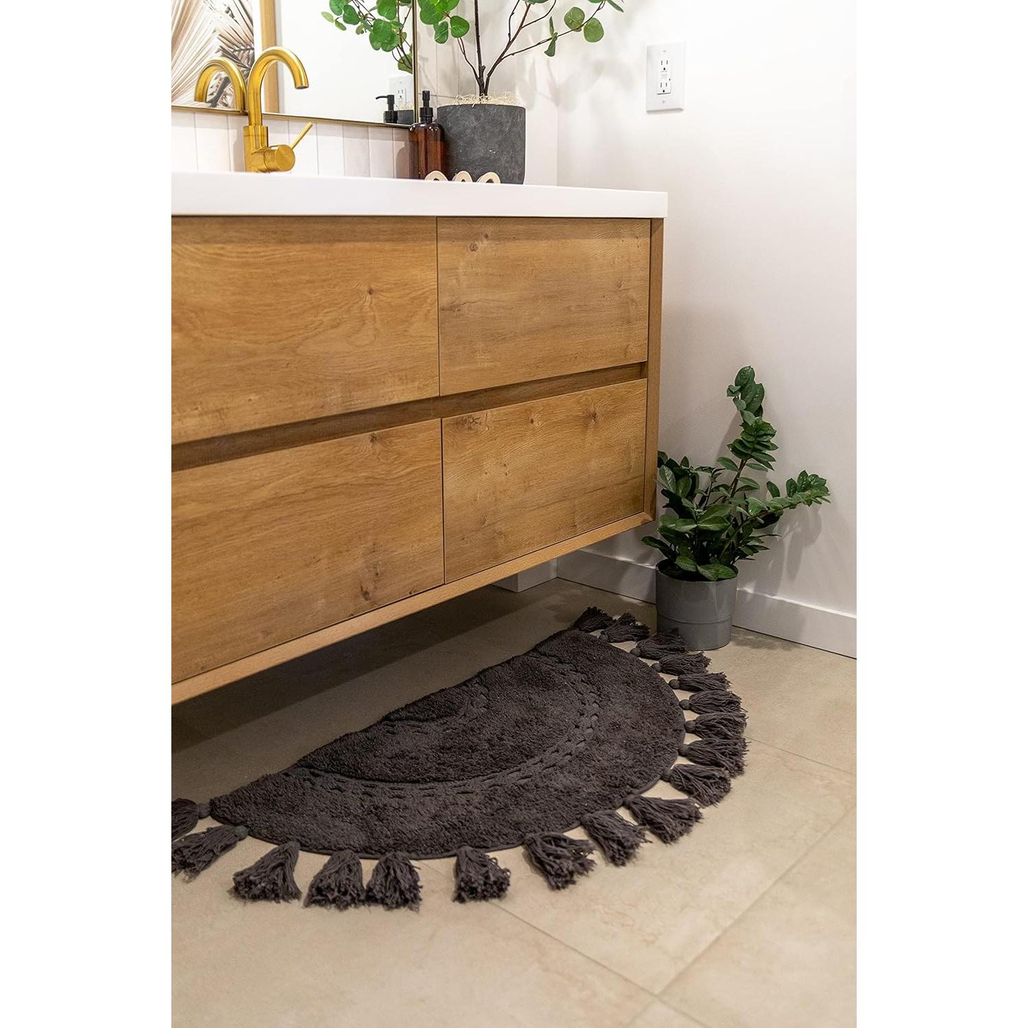 Alfombra de Baño Boho Hecha a Mano BIEN BEAU - Paquete de 2 - Gris Carbón 42x22