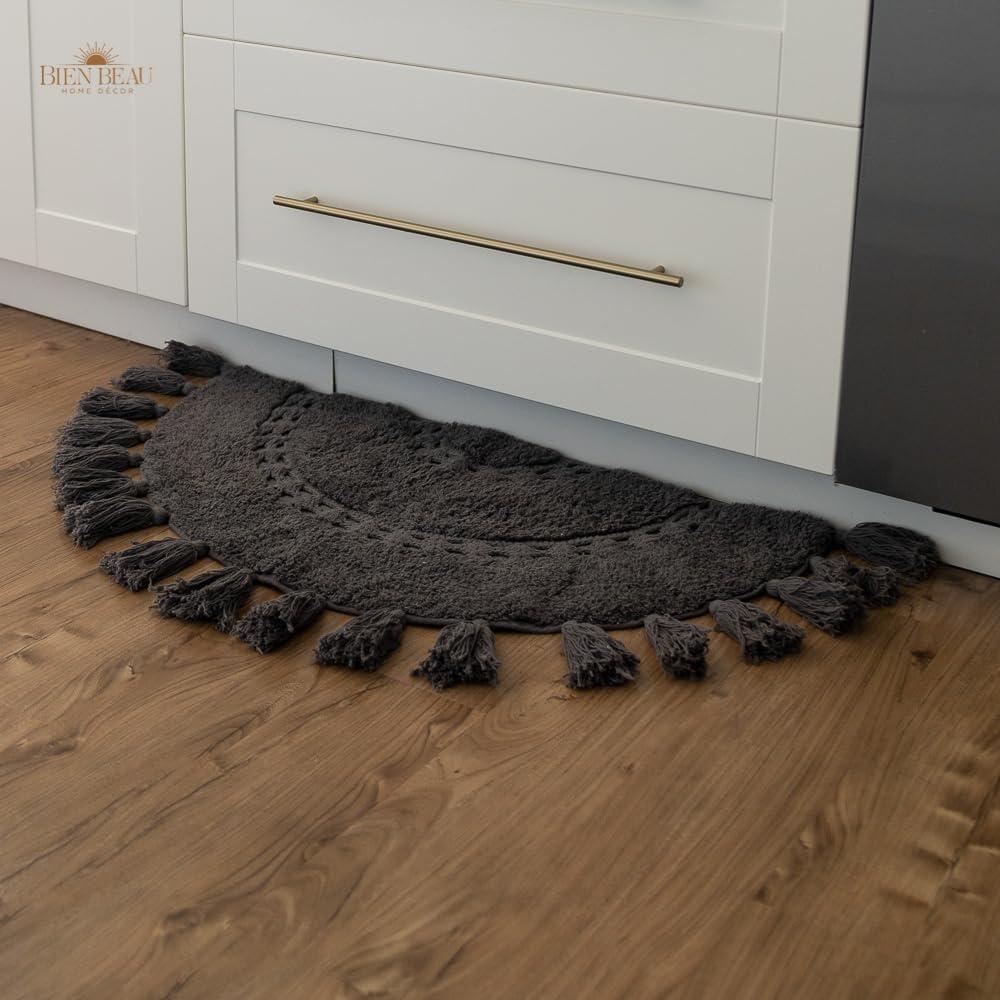 Alfombra de Baño Boho Hecha a Mano BIEN BEAU - Paquete de 2 - Gris Carbón 42x22