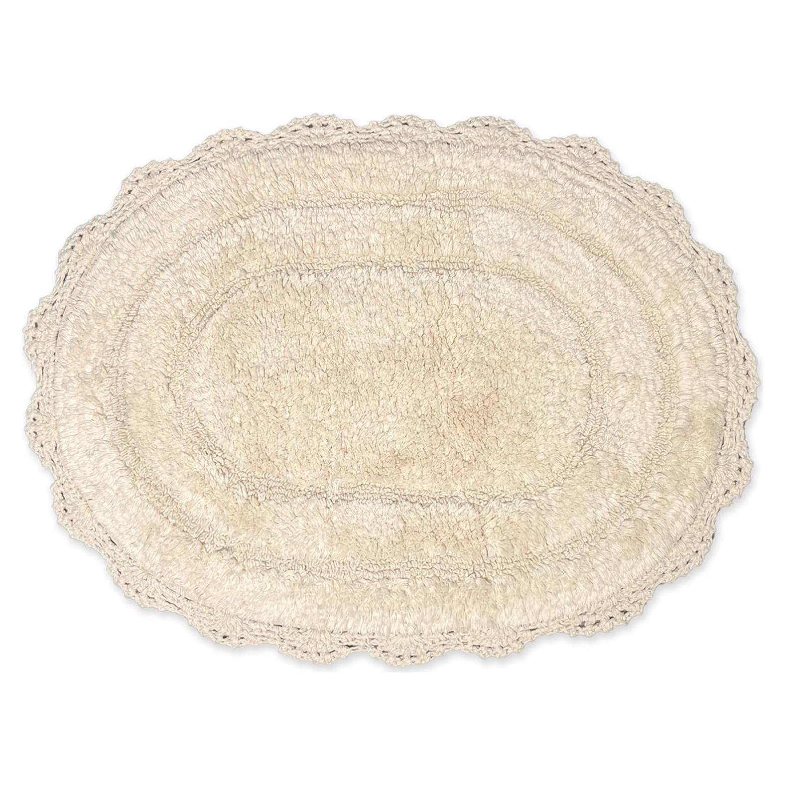 Alfombra de baño ovalada Chardin Home 100% algodón marfil 43x61 cm