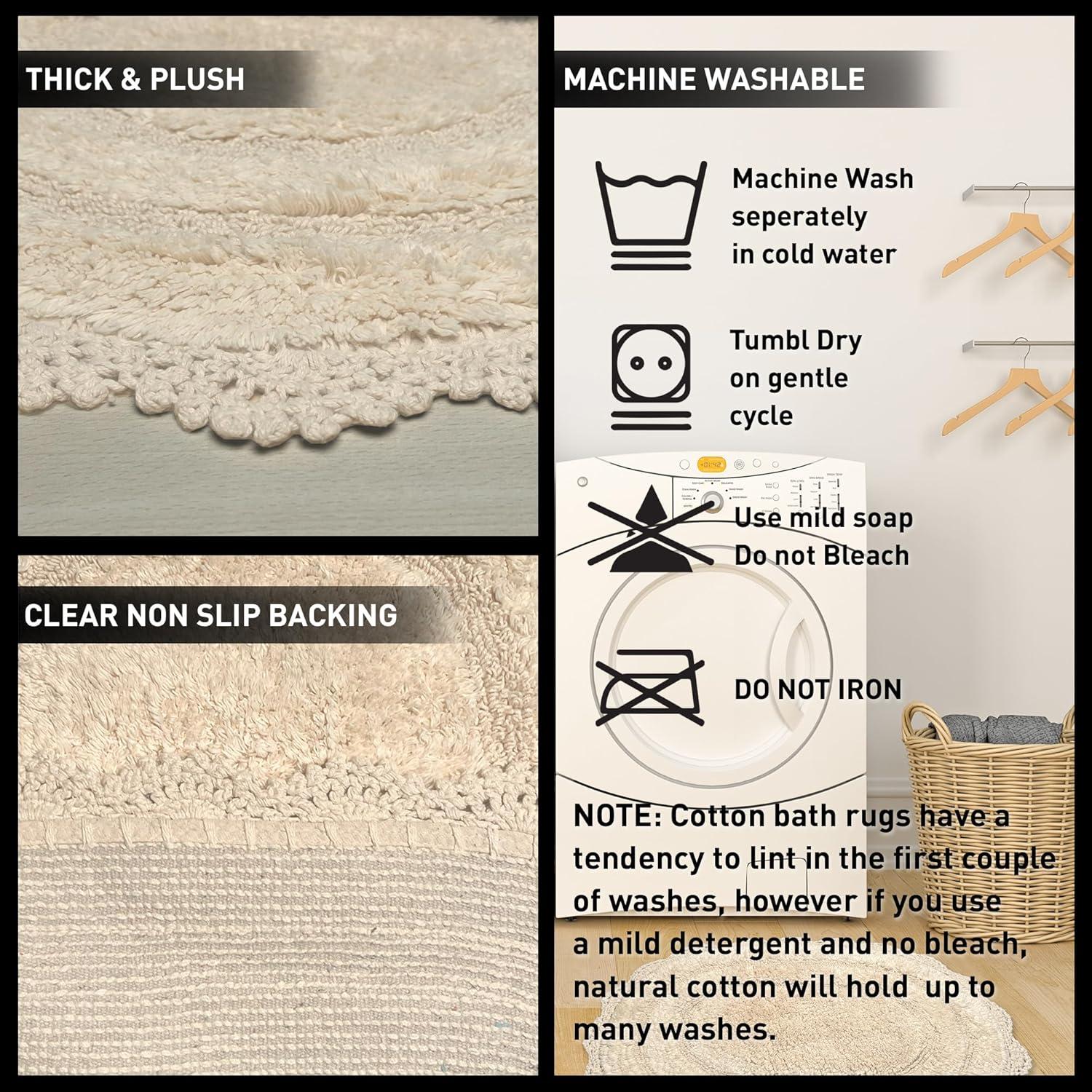 Alfombra de baño ovalada Chardin Home 100% algodón marfil 43x61 cm