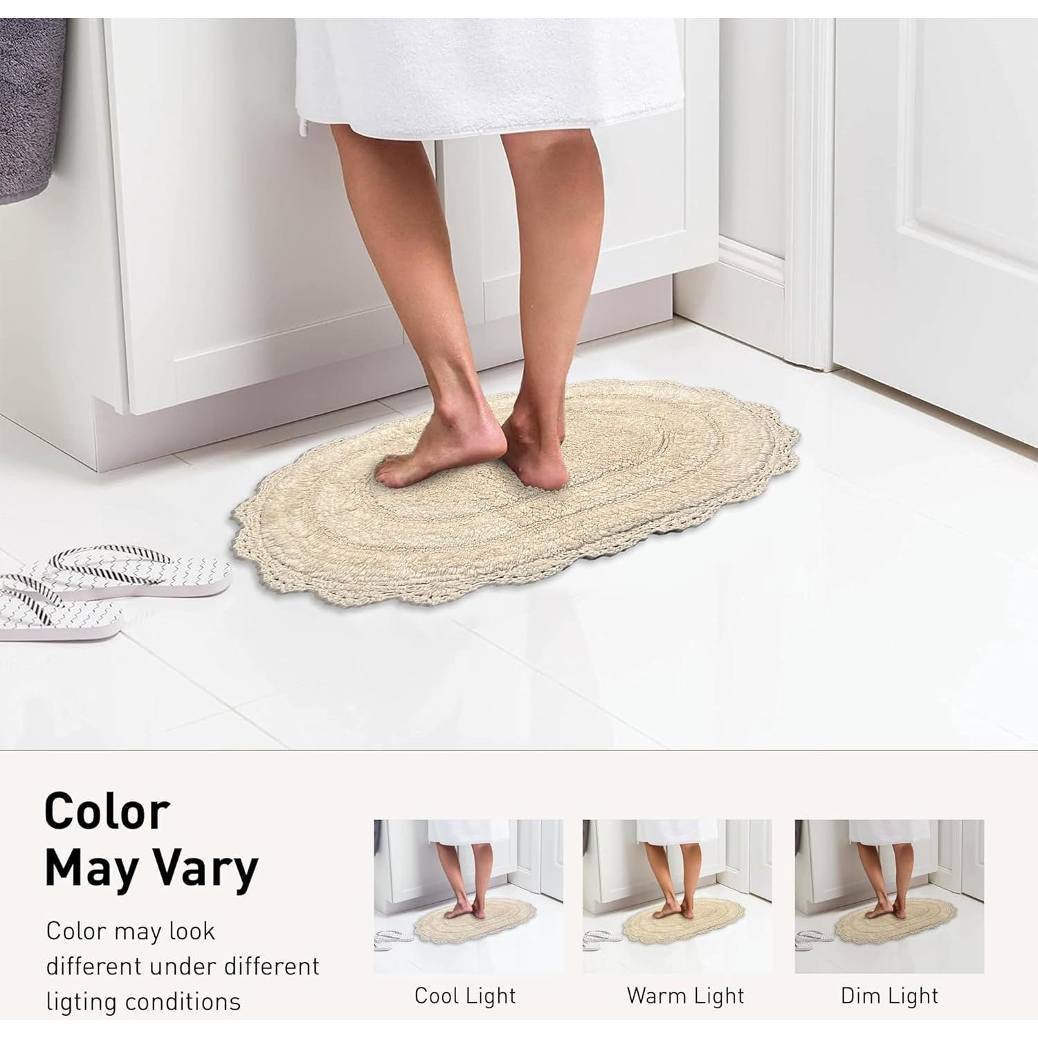 Alfombra de baño ovalada Chardin Home 100% algodón marfil 43x61 cm