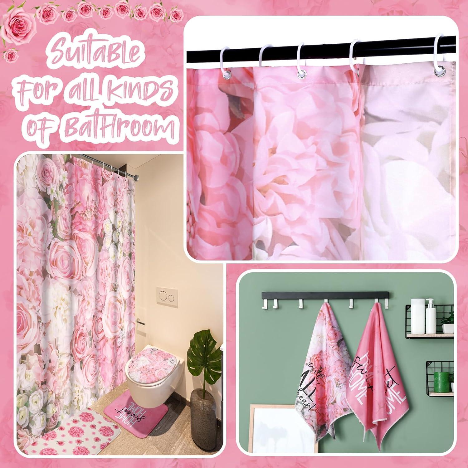 Conjunto de Cortina de Ducha Honoson 8 Piezas Rosa Floral