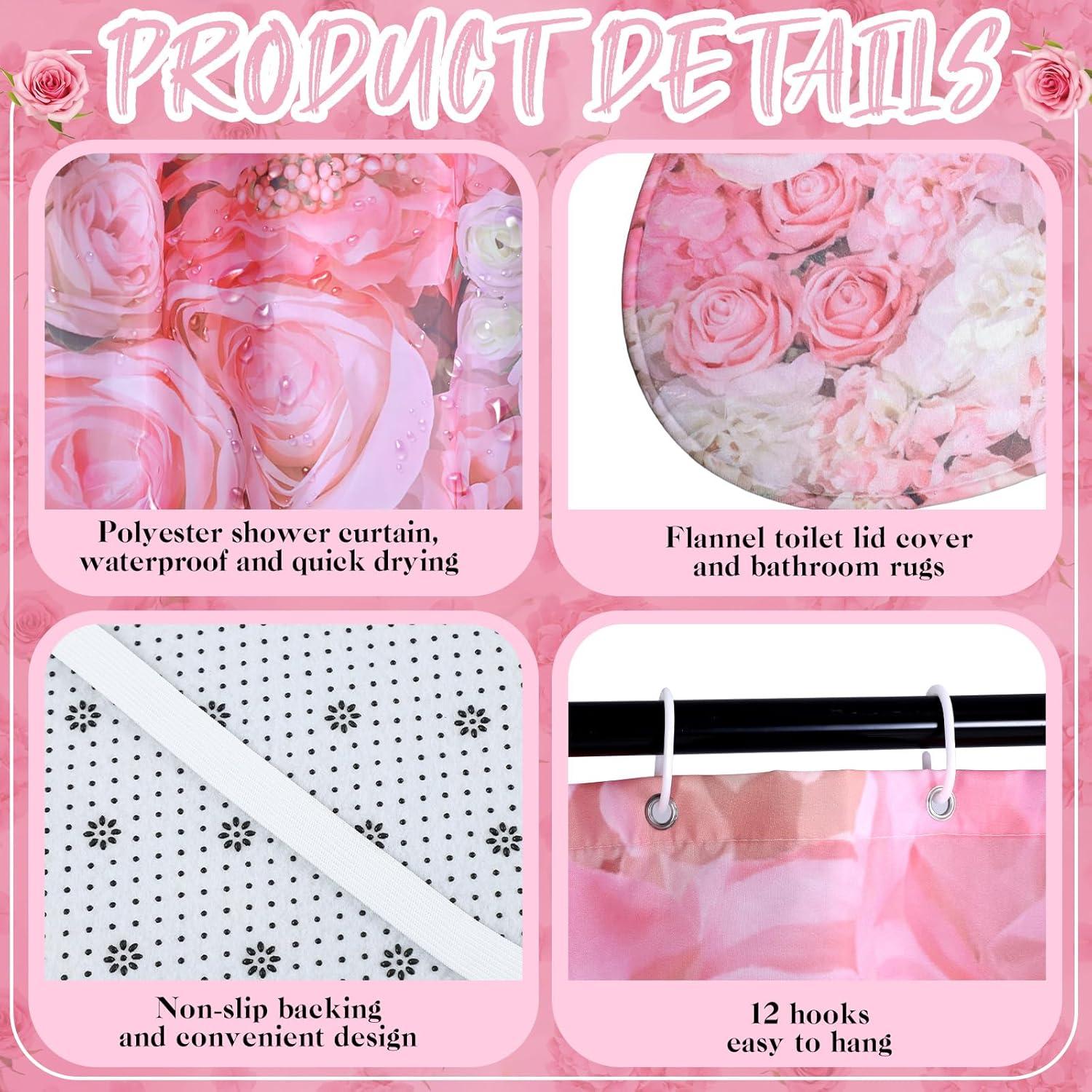 Conjunto de Cortina de Ducha Honoson 8 Piezas Rosa Floral