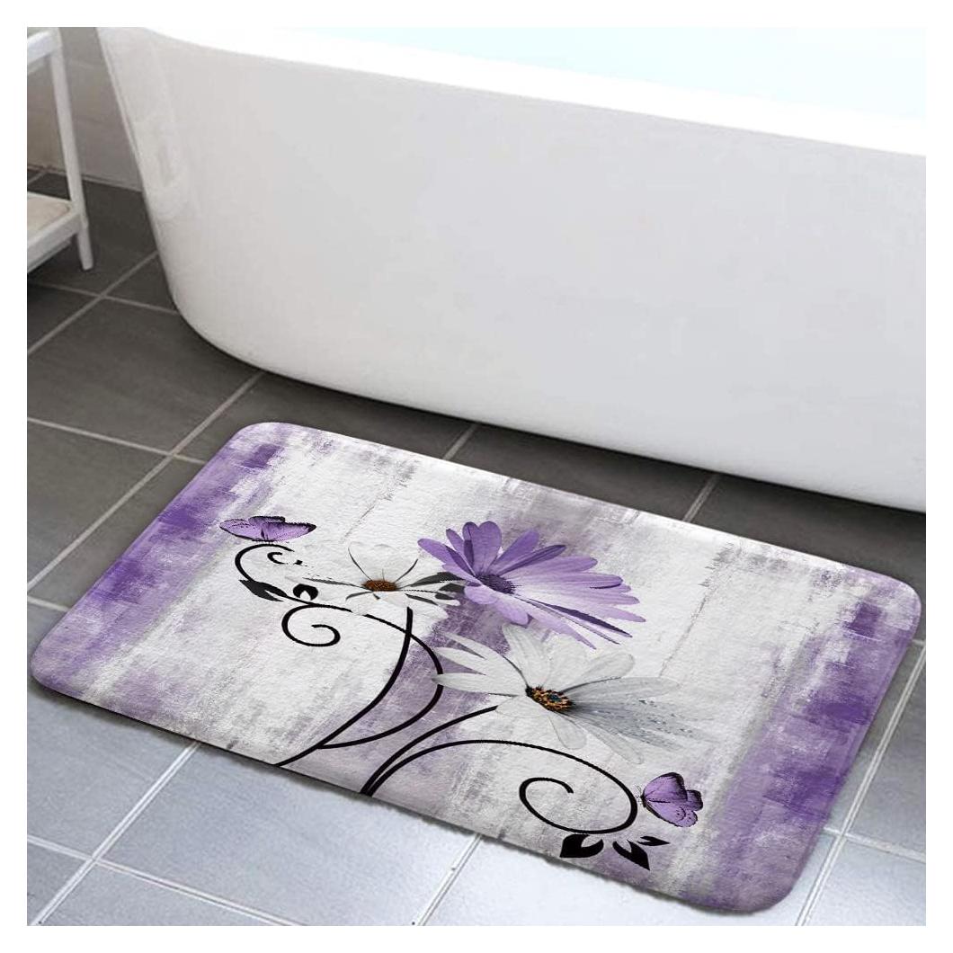 Alfombra de Baño Antideslizante VeiVian 43x74cm Morada Floral