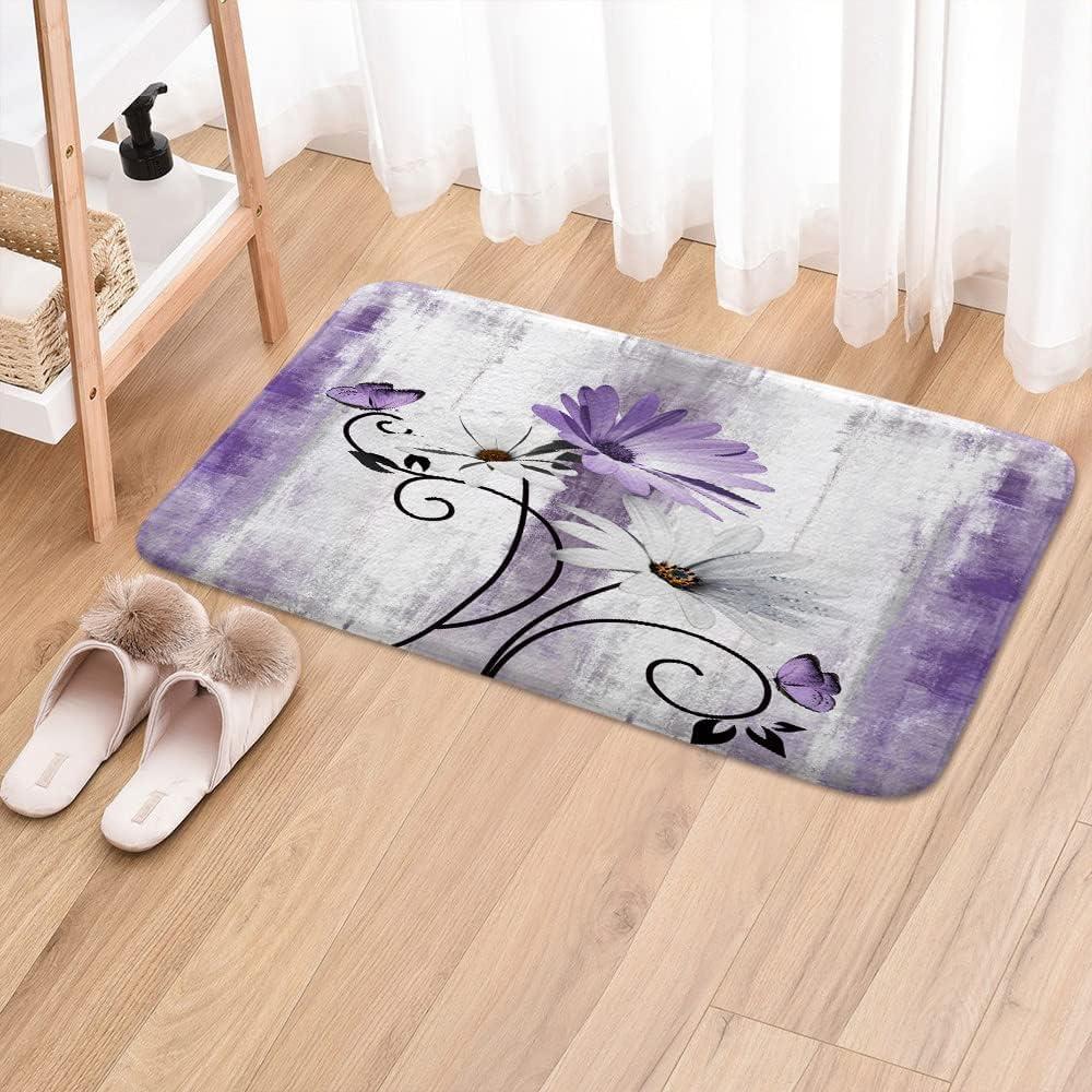 Alfombra de Baño Antideslizante VeiVian 43x74cm Morada Floral