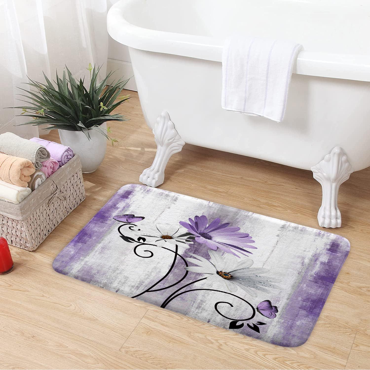 Alfombra de Baño Antideslizante VeiVian 43x74cm Morada Floral