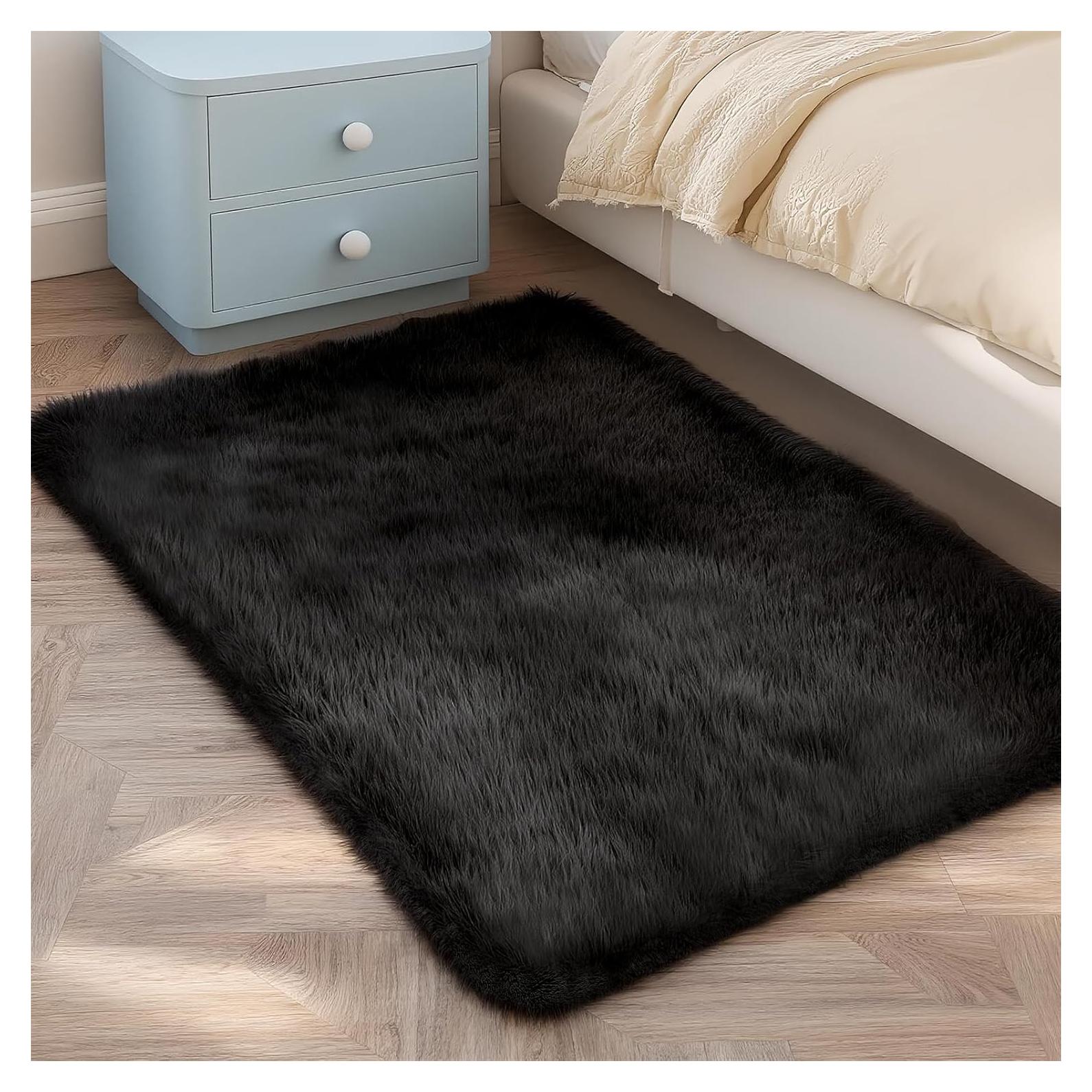 Alfombra Shag Negra 0.61x0.91m MATIIUI Ultra Suave