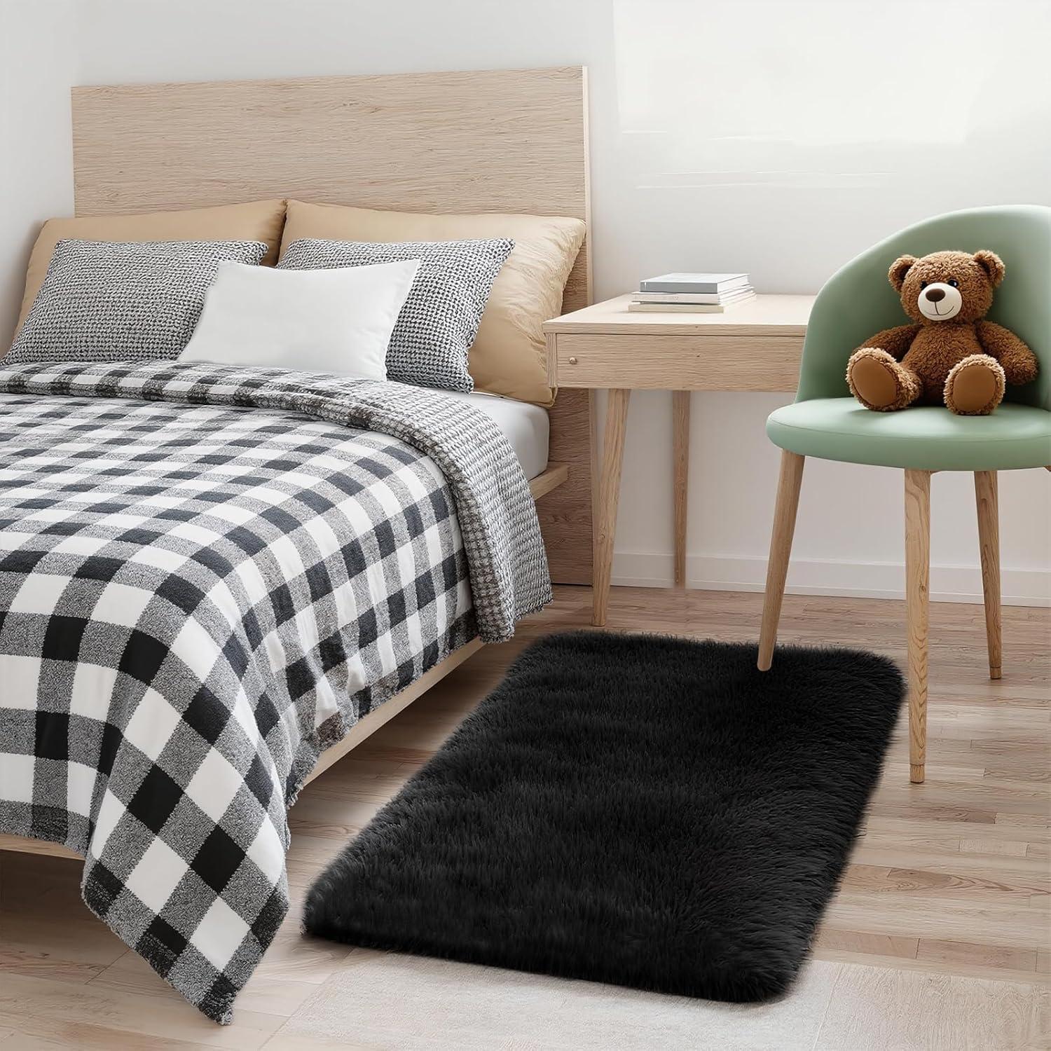 Alfombra Shag Negra 0.61x0.91m MATIIUI Ultra Suave