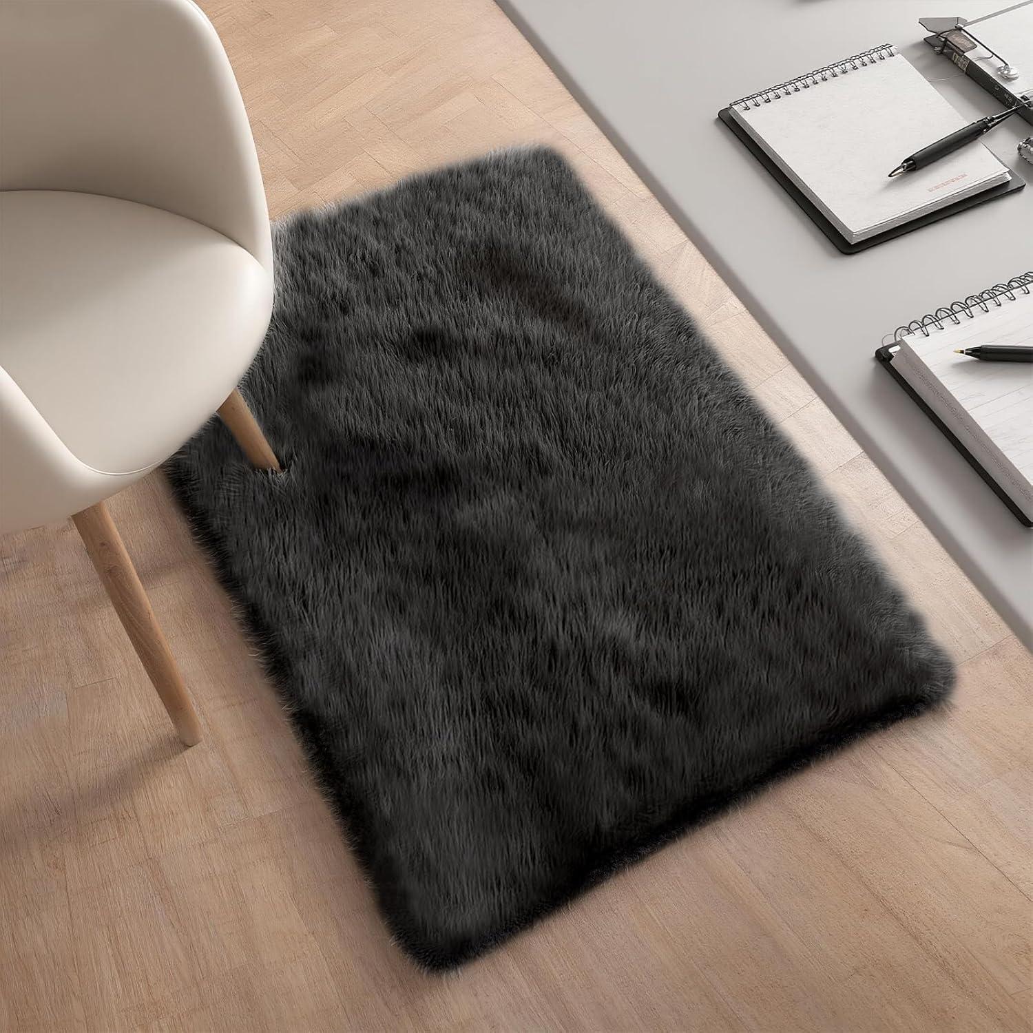 Alfombra Shag Negra 0.61x0.91m MATIIUI Ultra Suave