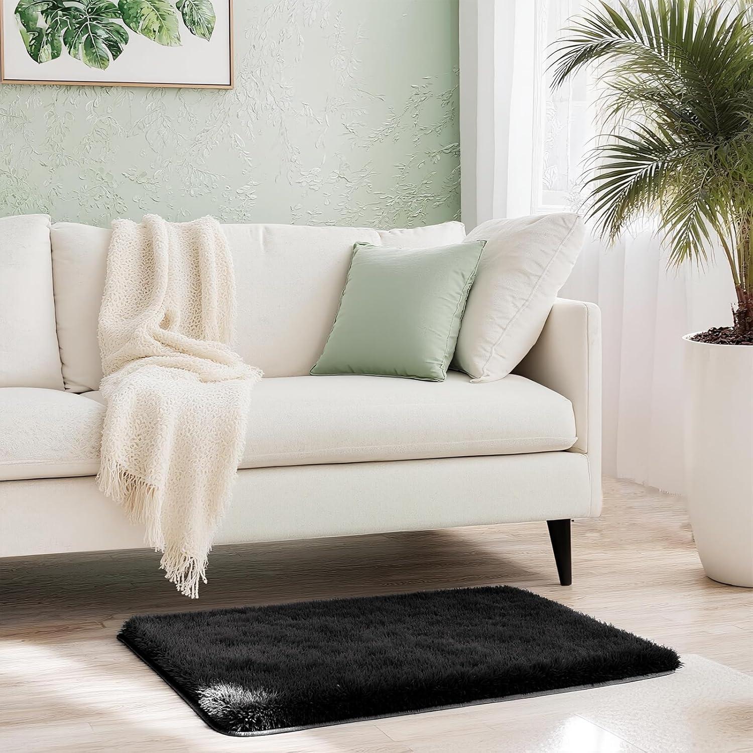 Alfombra Shag Negra 0.61x0.91m MATIIUI Ultra Suave