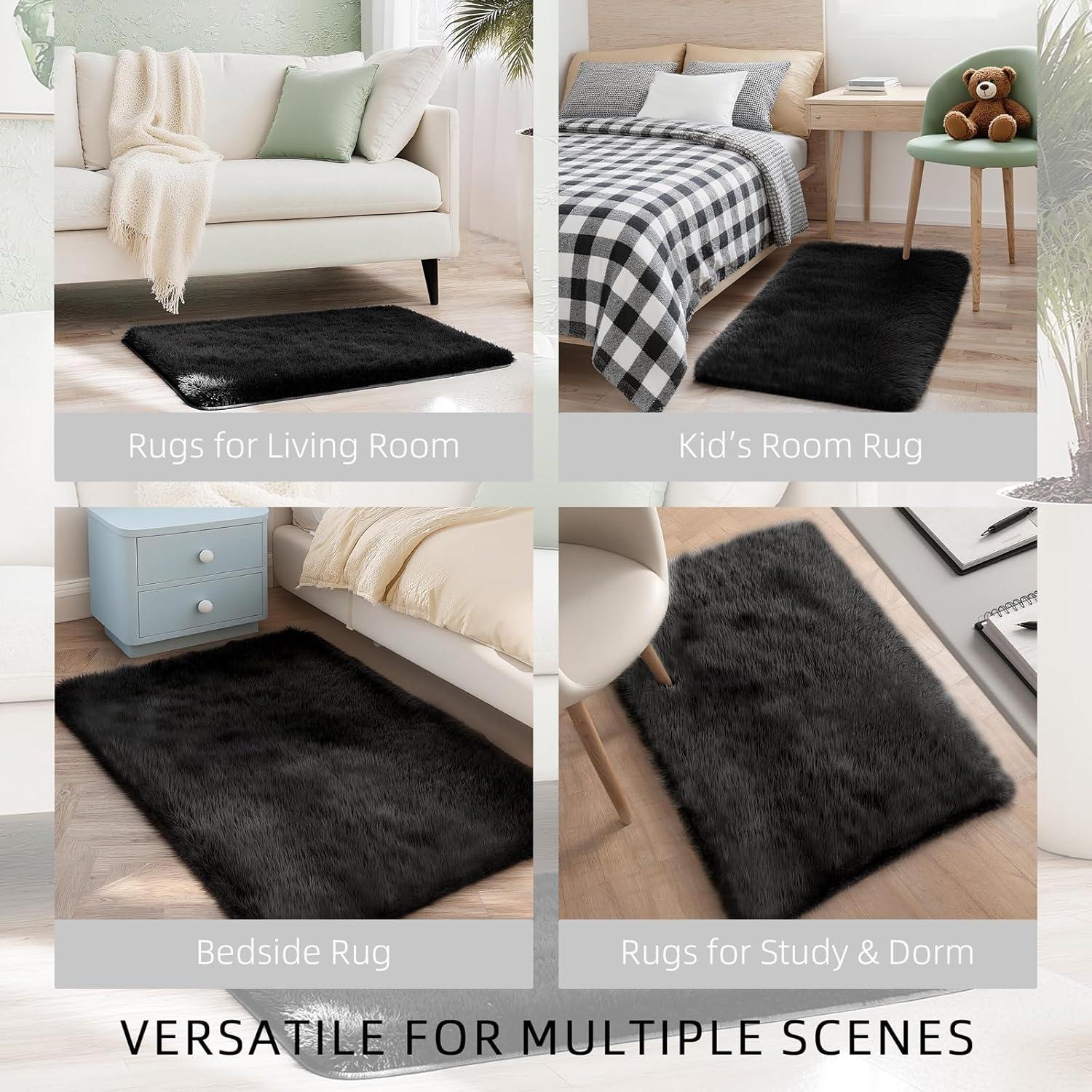 Alfombra Shag Negra 0.61x0.91m MATIIUI Ultra Suave