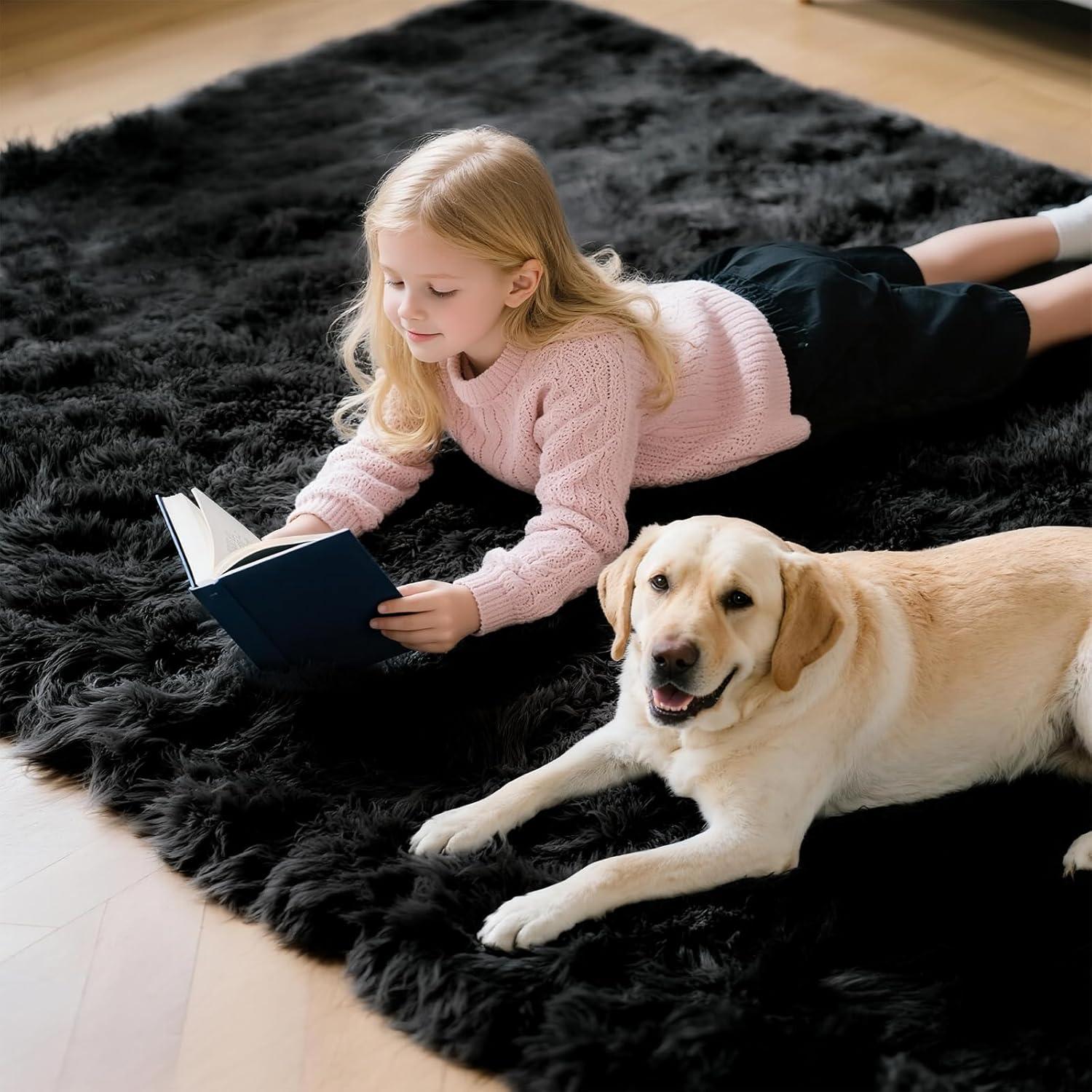 Alfombra Shag Negra 0.61x0.91m MATIIUI Ultra Suave