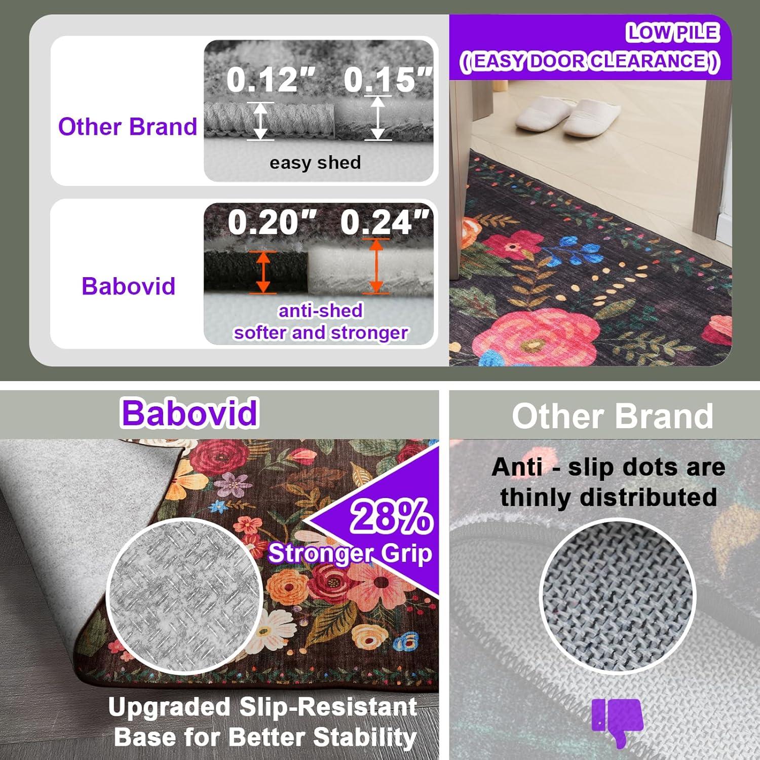 Alfombra de Entrada Lavable Babovid 2x3 Negra Floral Antideslizante