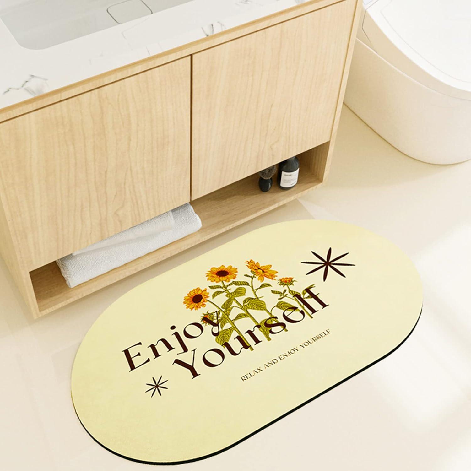 Alfombra de Baño Antideslizante UKELER Ovalada 80x50cm Floral