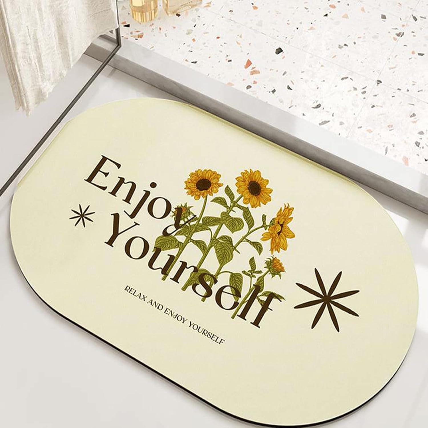 Alfombra de Baño Antideslizante UKELER Ovalada 80x50cm Floral