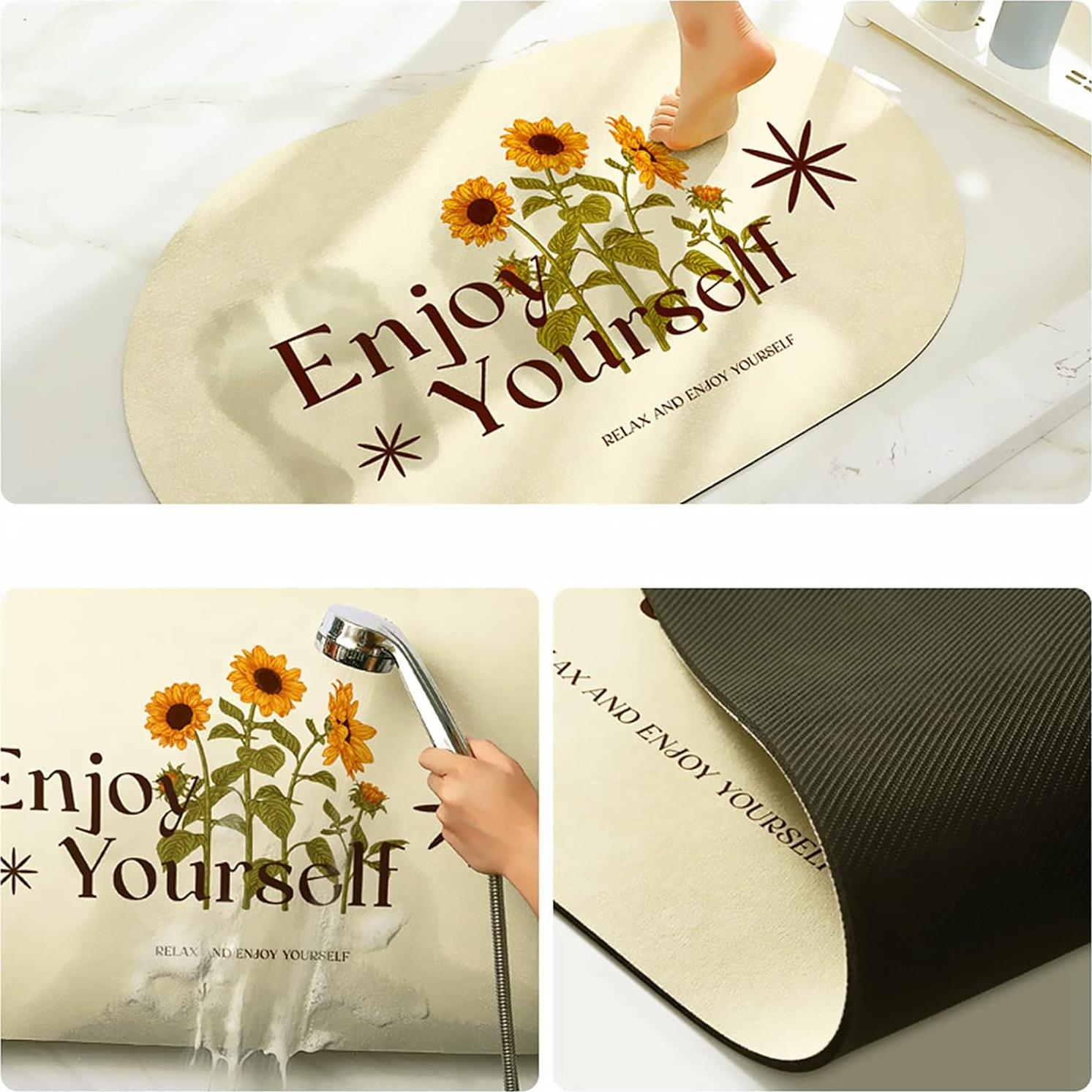 Alfombra de Baño Antideslizante UKELER Ovalada 80x50cm Floral