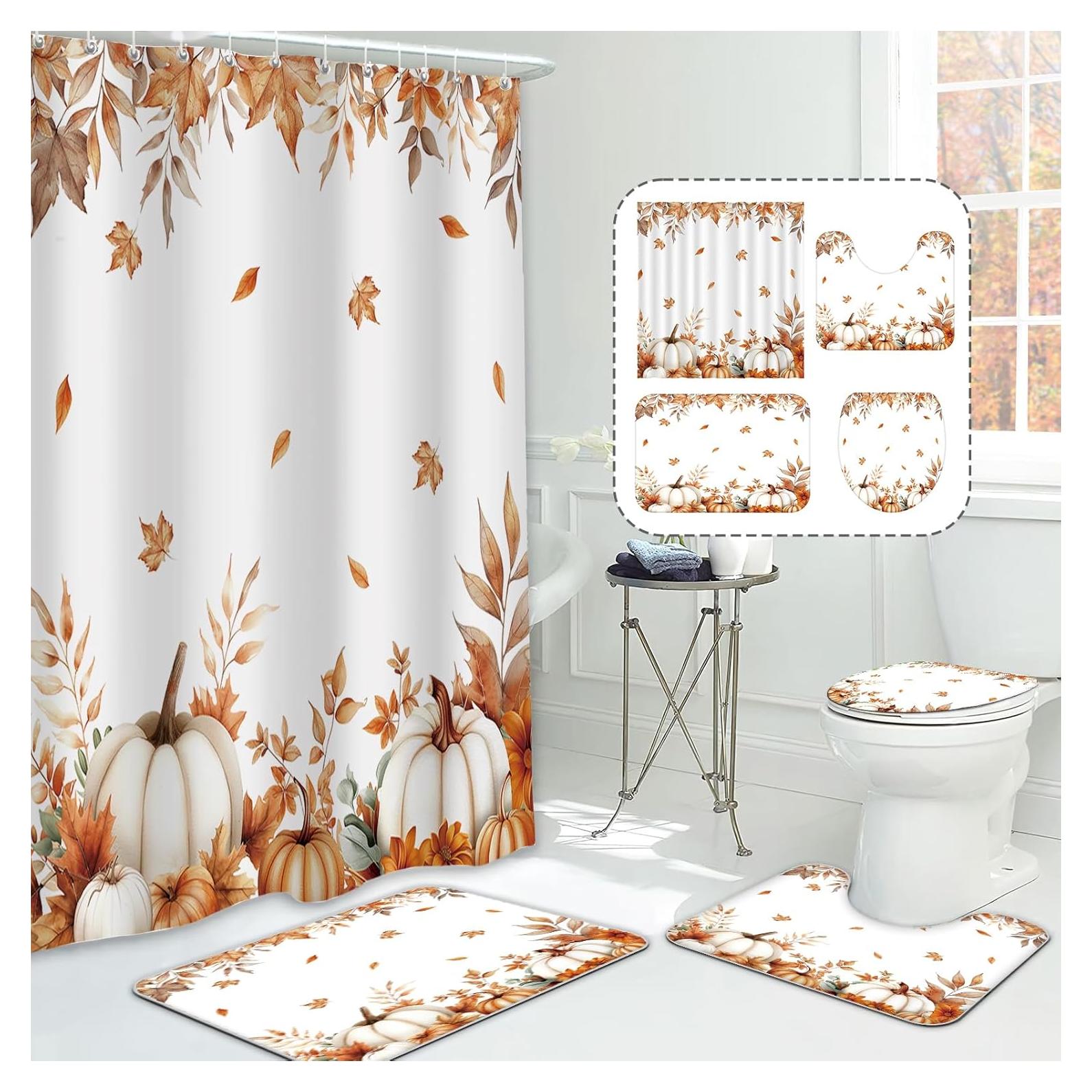 Conjunto de Cortina de Ducha Otoñal MEHOFOND 4 Piezas