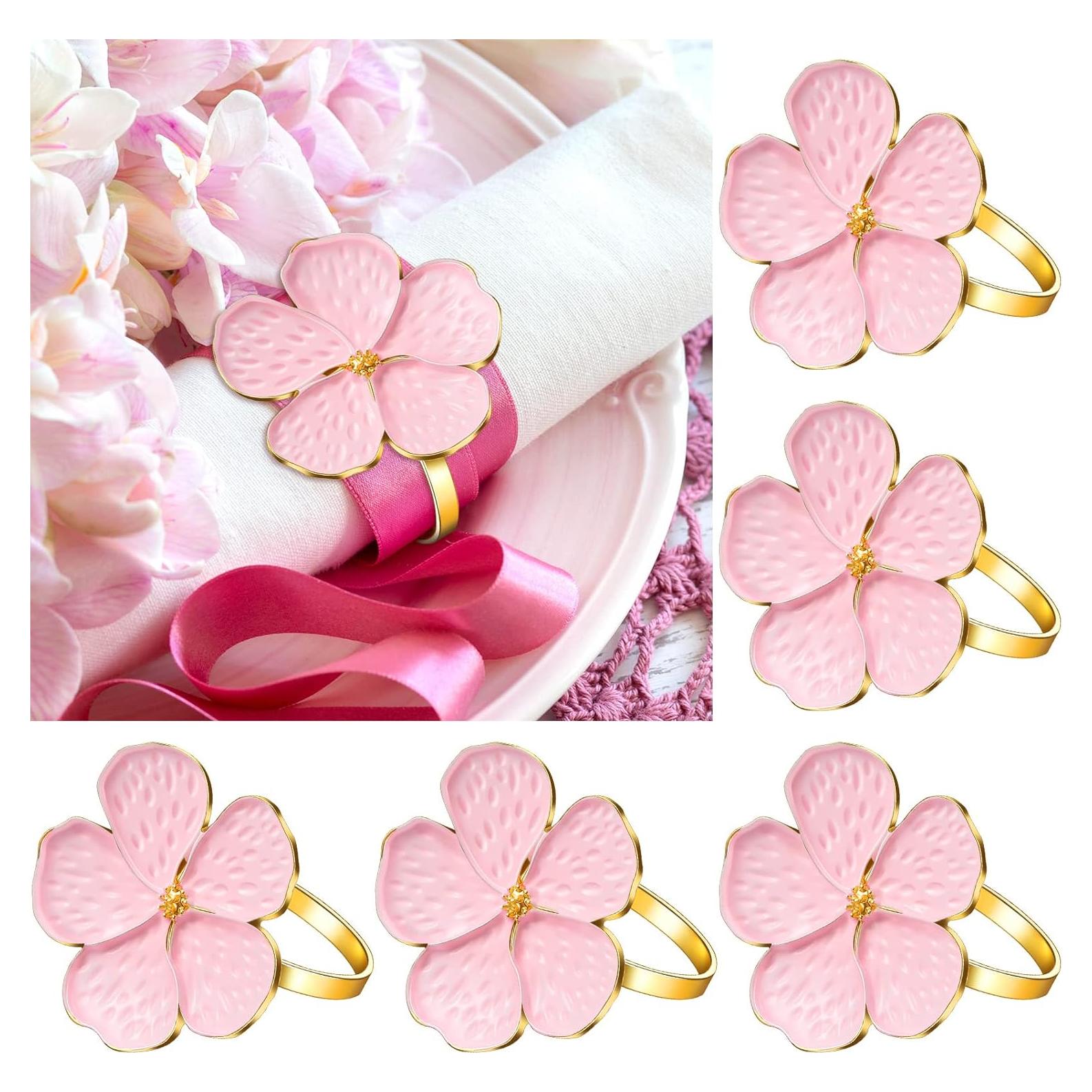 Conjunto de 12 Anillos de Servilleta Floral Dorado Patelai