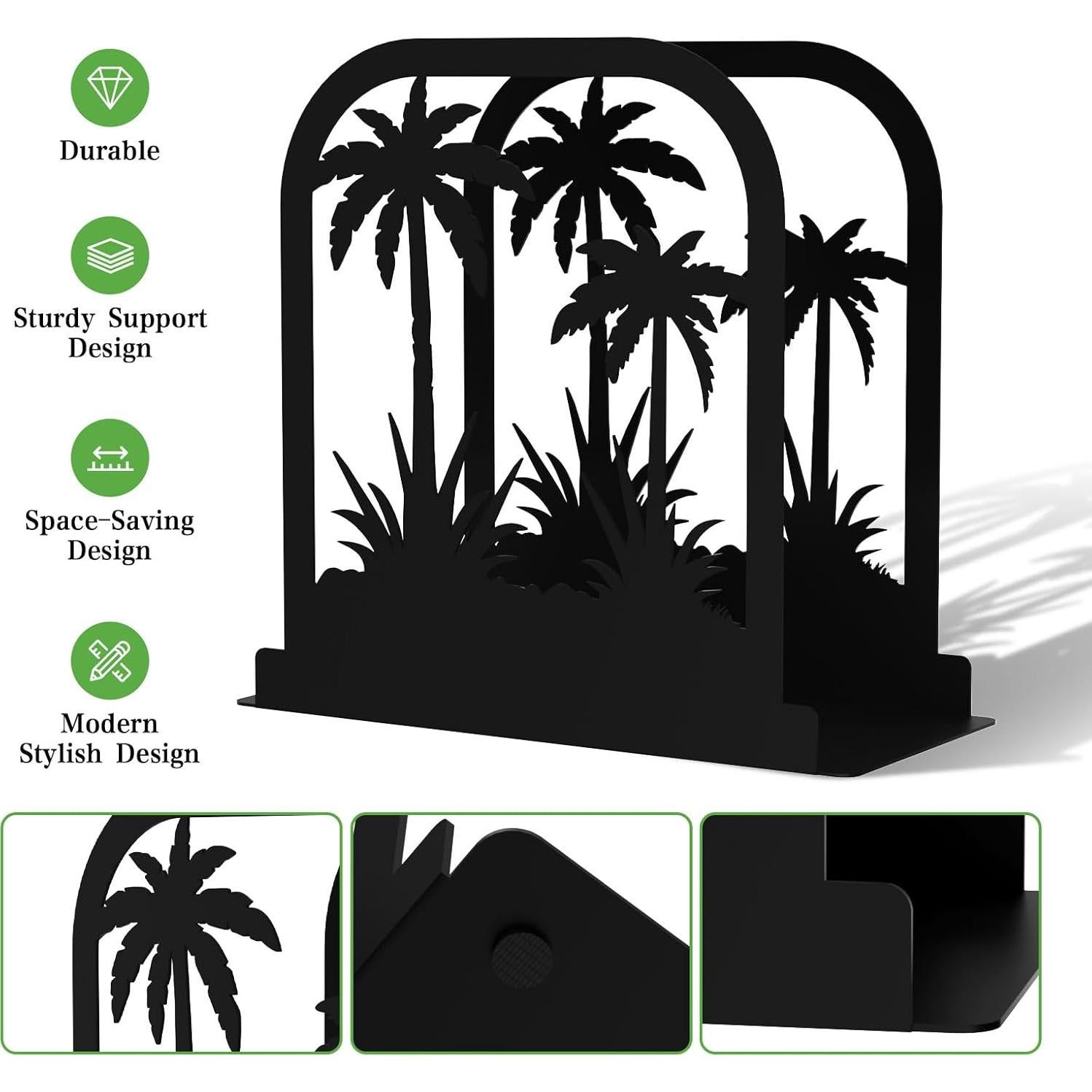 Soporte de Servilletas de Metal Negro con Diseño de Árbol de Coco