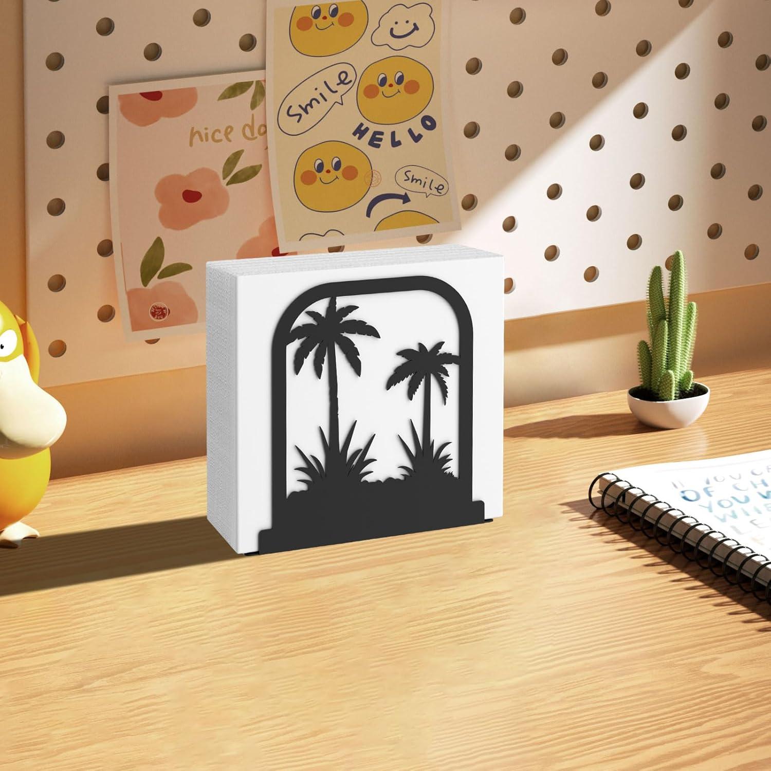 Soporte de Servilletas de Metal Negro con Diseño de Árbol de Coco