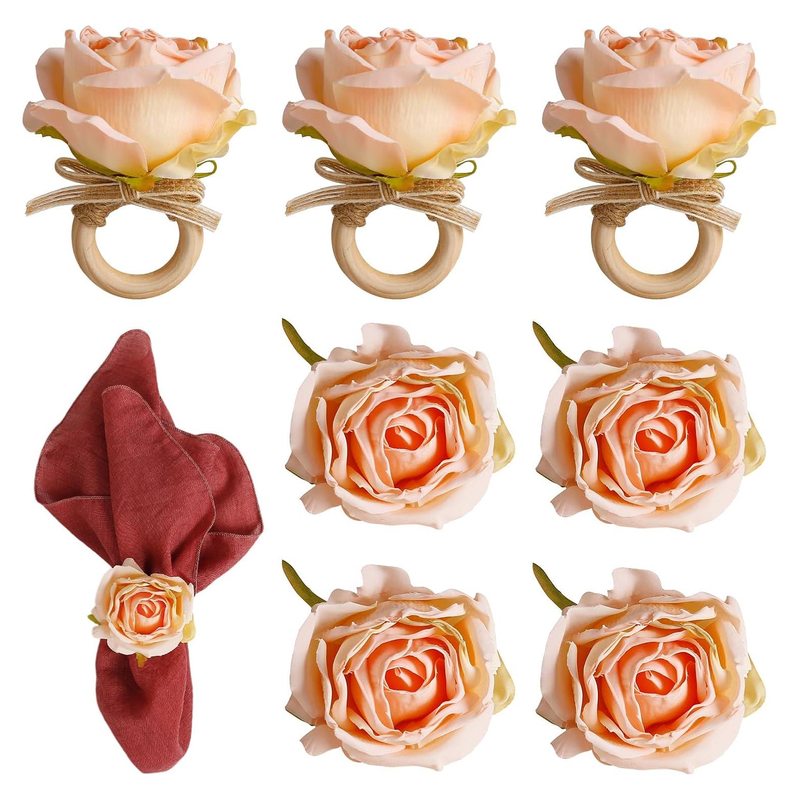 Juego de 8 Anillos de Servilleta de Rosa Hechos a Mano