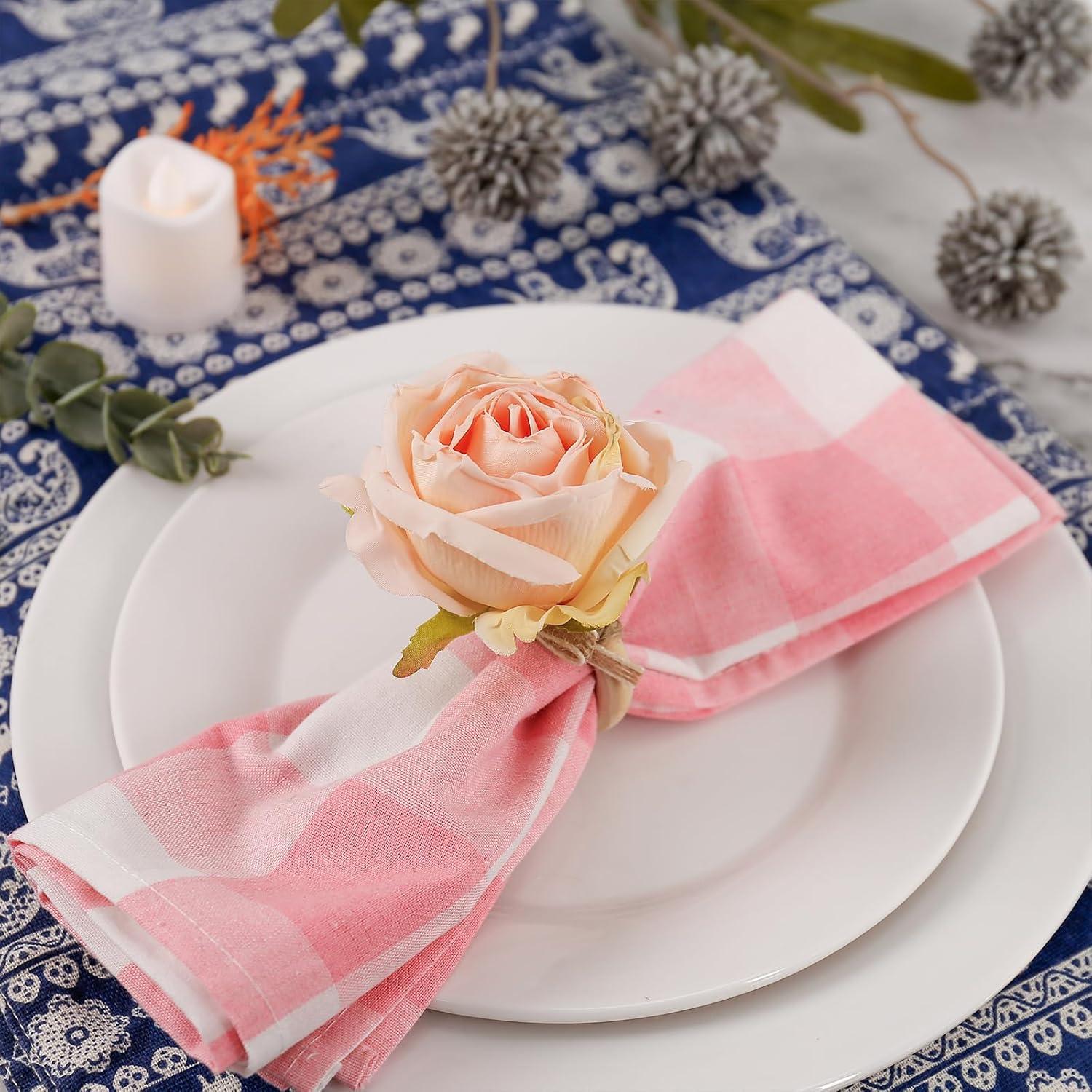 Juego de 8 Anillos de Servilleta de Rosa Hechos a Mano