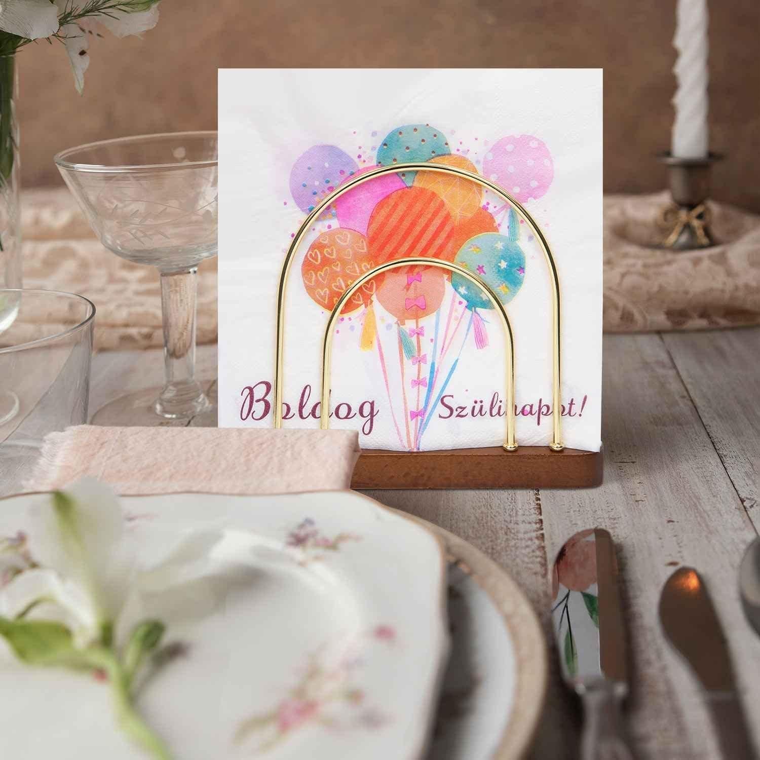 Soporte de Servilletas Qiannhee Dorado con Base de Madera de Haya