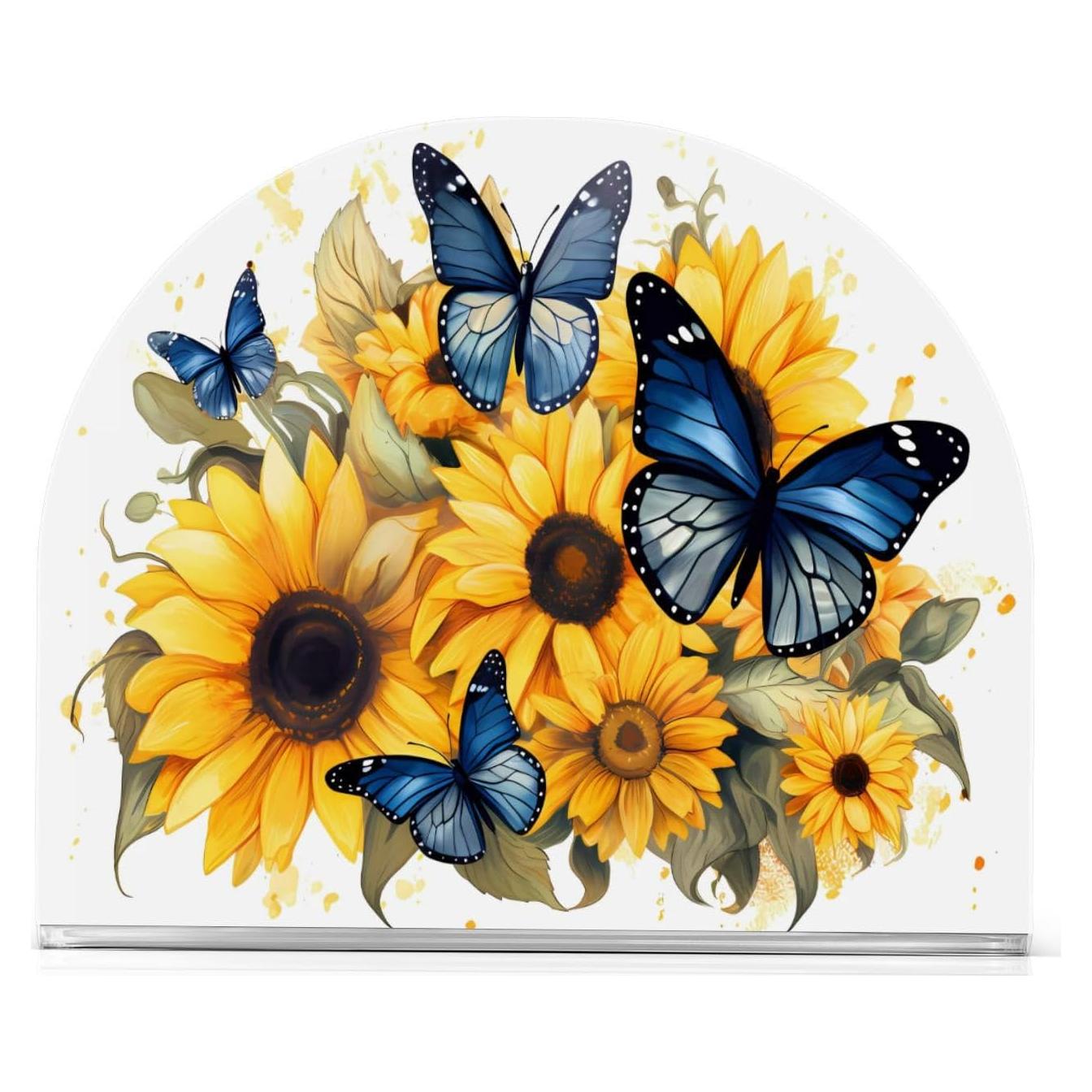 Soporte para Servilletas ALAZA Acrílico Mariposas y Girasoles 12.4x10.4cm