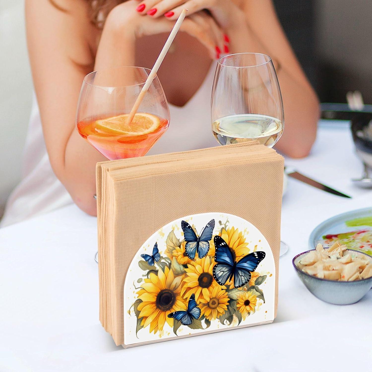 Soporte para Servilletas ALAZA Acrílico Mariposas y Girasoles 12.4x10.4cm