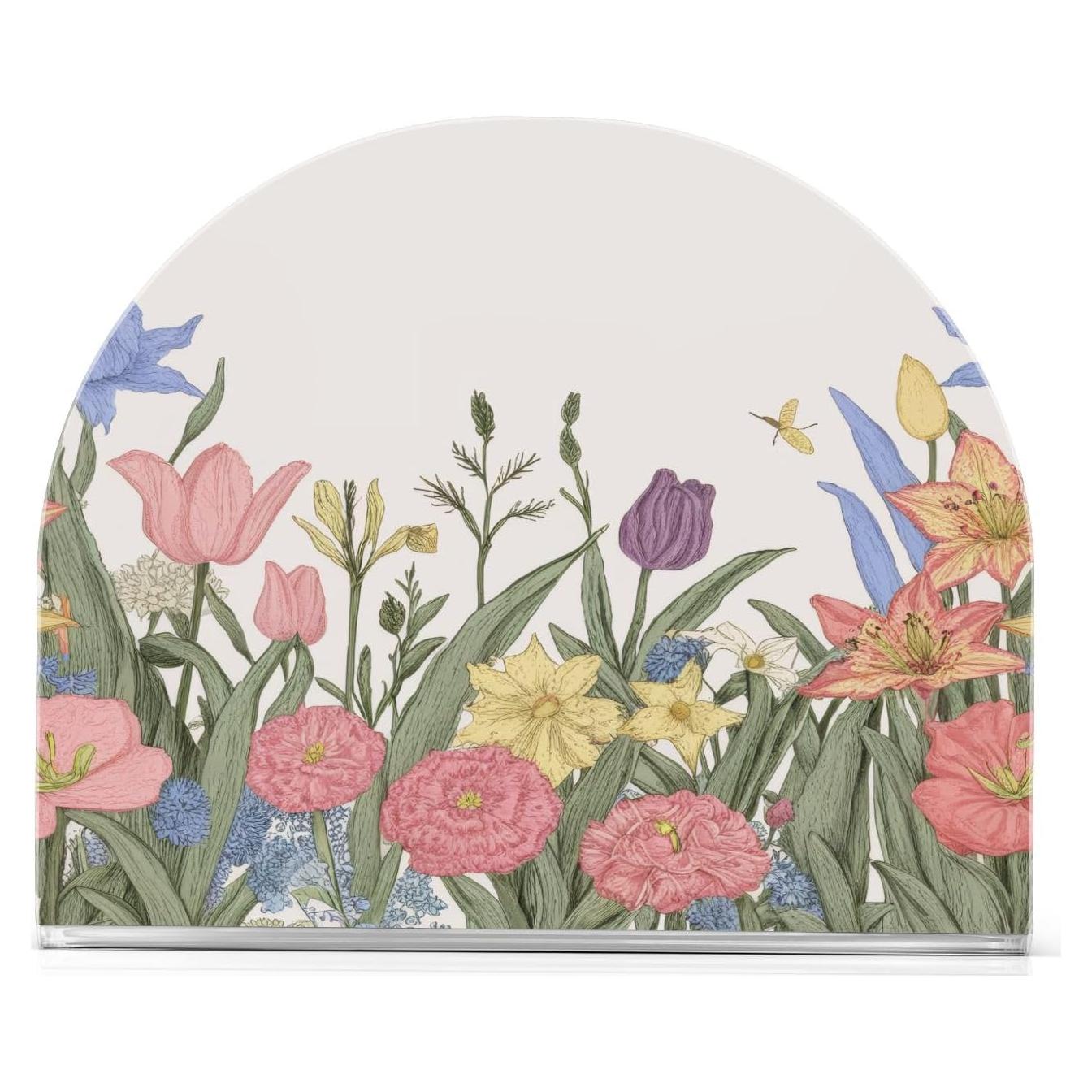 Soporte para Servilletas Kigai Acrílico Flores de Primavera 10.5x12.5x5cm