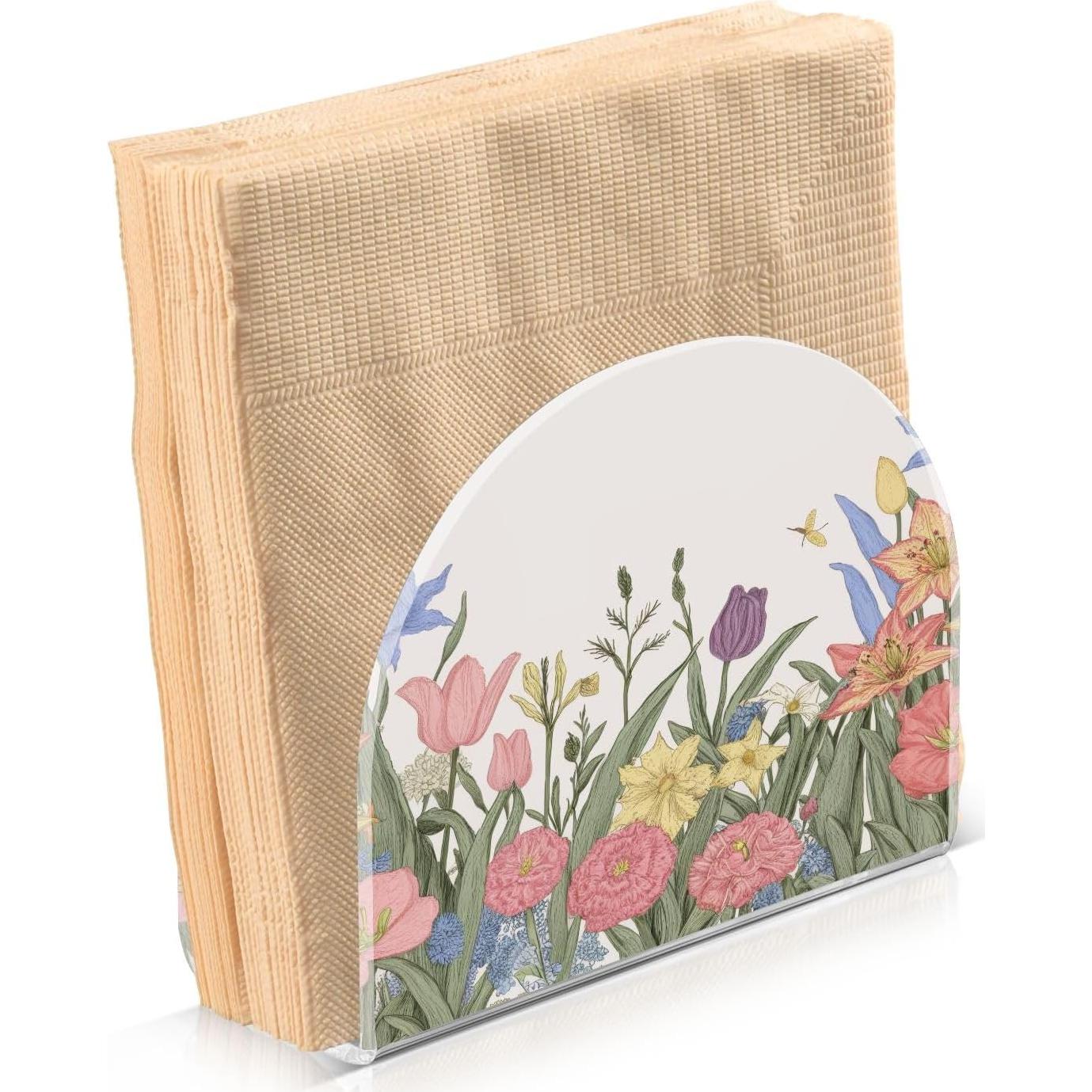 Soporte para Servilletas Kigai Acrílico Flores de Primavera 10.5x12.5x5cm