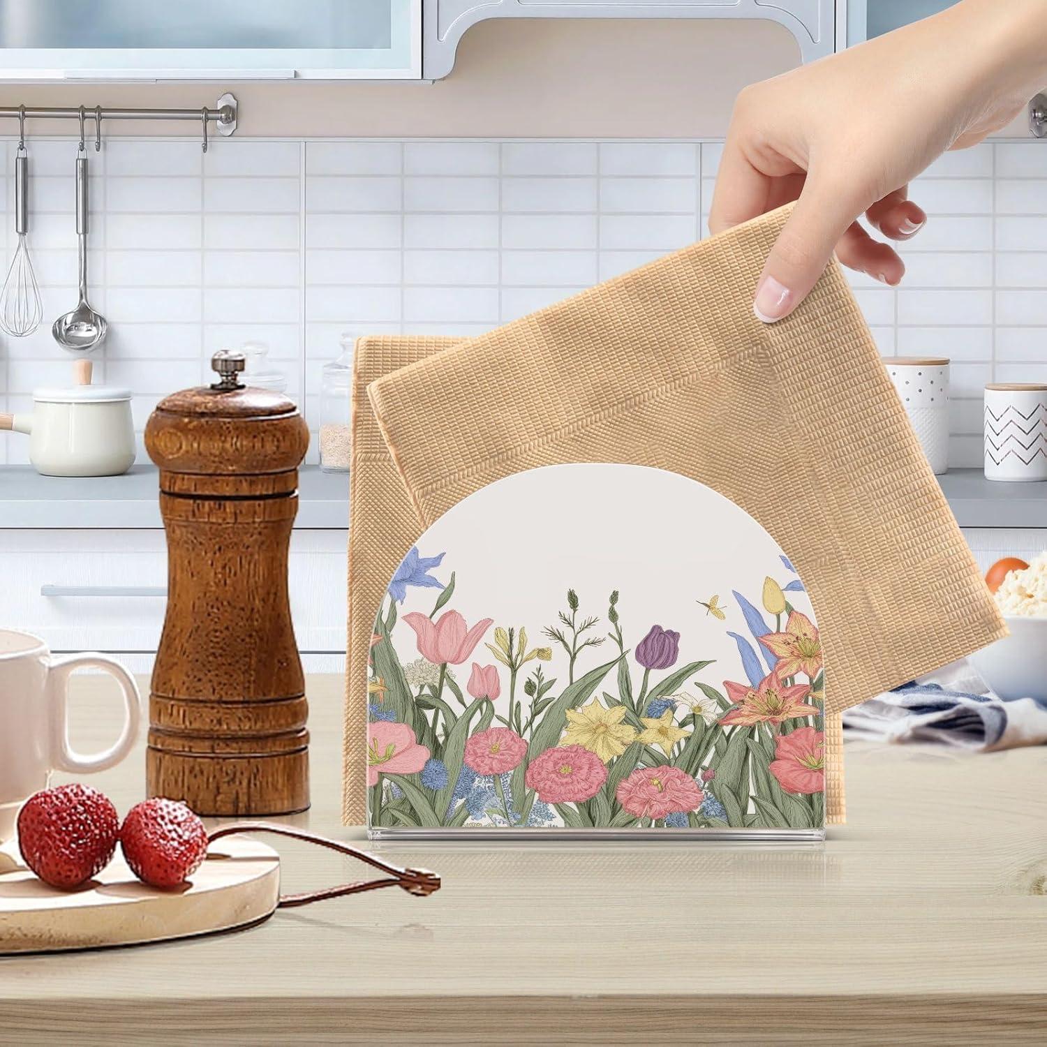 Soporte para Servilletas Kigai Acrílico Flores de Primavera 10.5x12.5x5cm