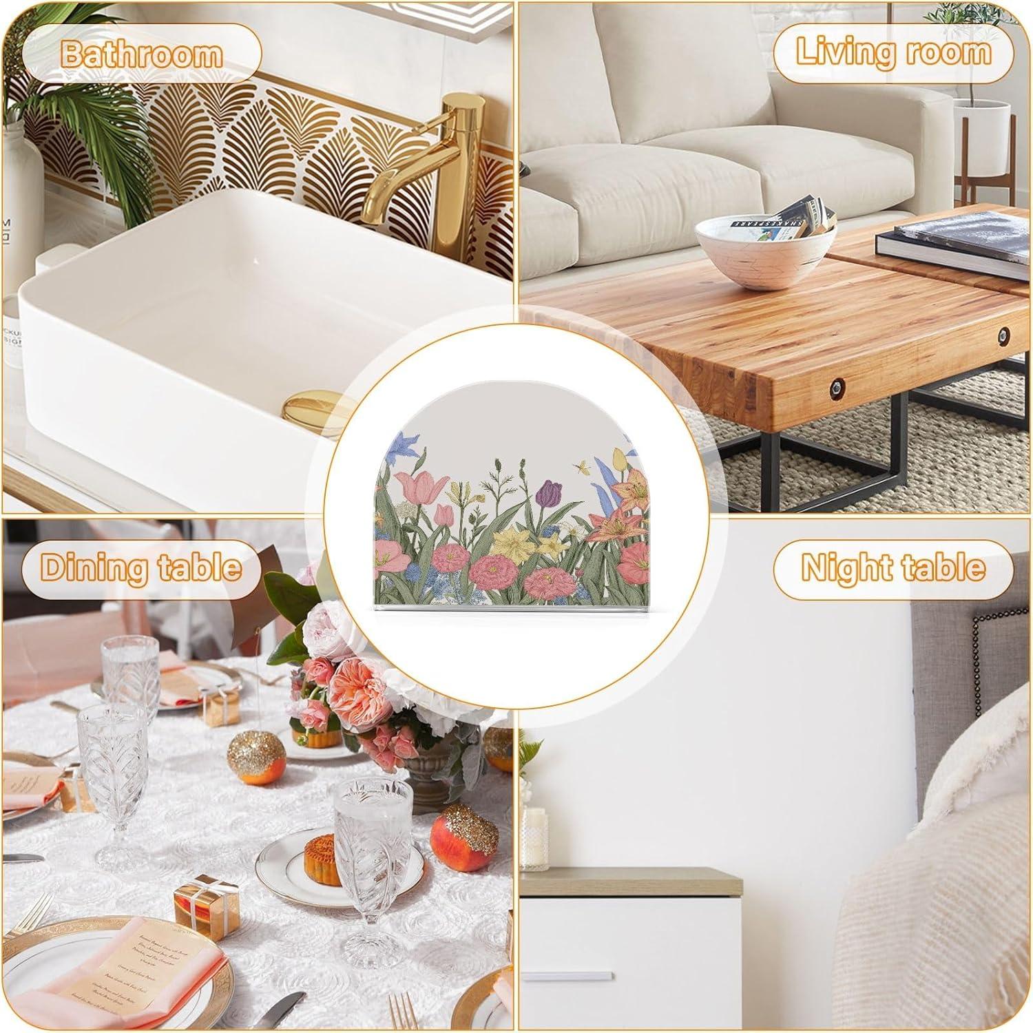 Soporte para Servilletas Kigai Acrílico Flores de Primavera 10.5x12.5x5cm