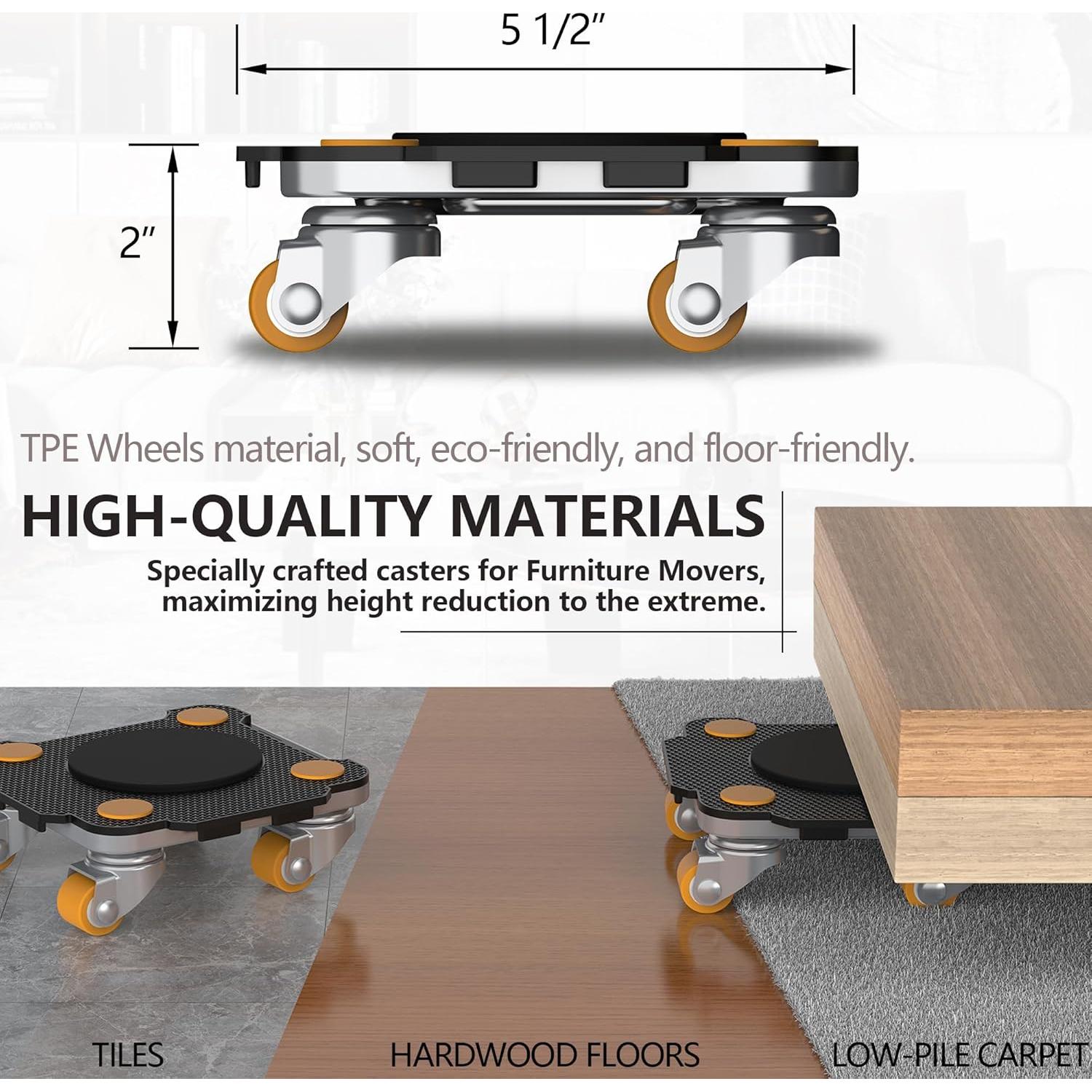 Conjunto de Mover Muebles ONEON - 4 Dollies + Elevador 400kg