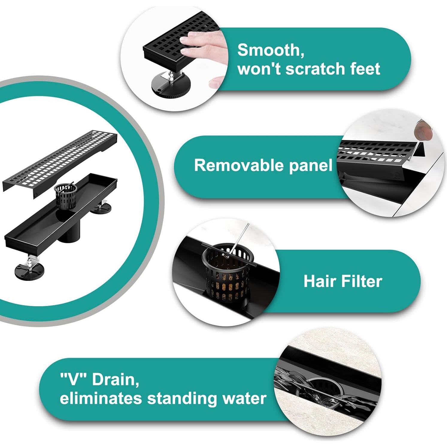 Desagüe de Ducha Lineal BARONAGE 30.48 cm Acero Inoxidable Negro Mate