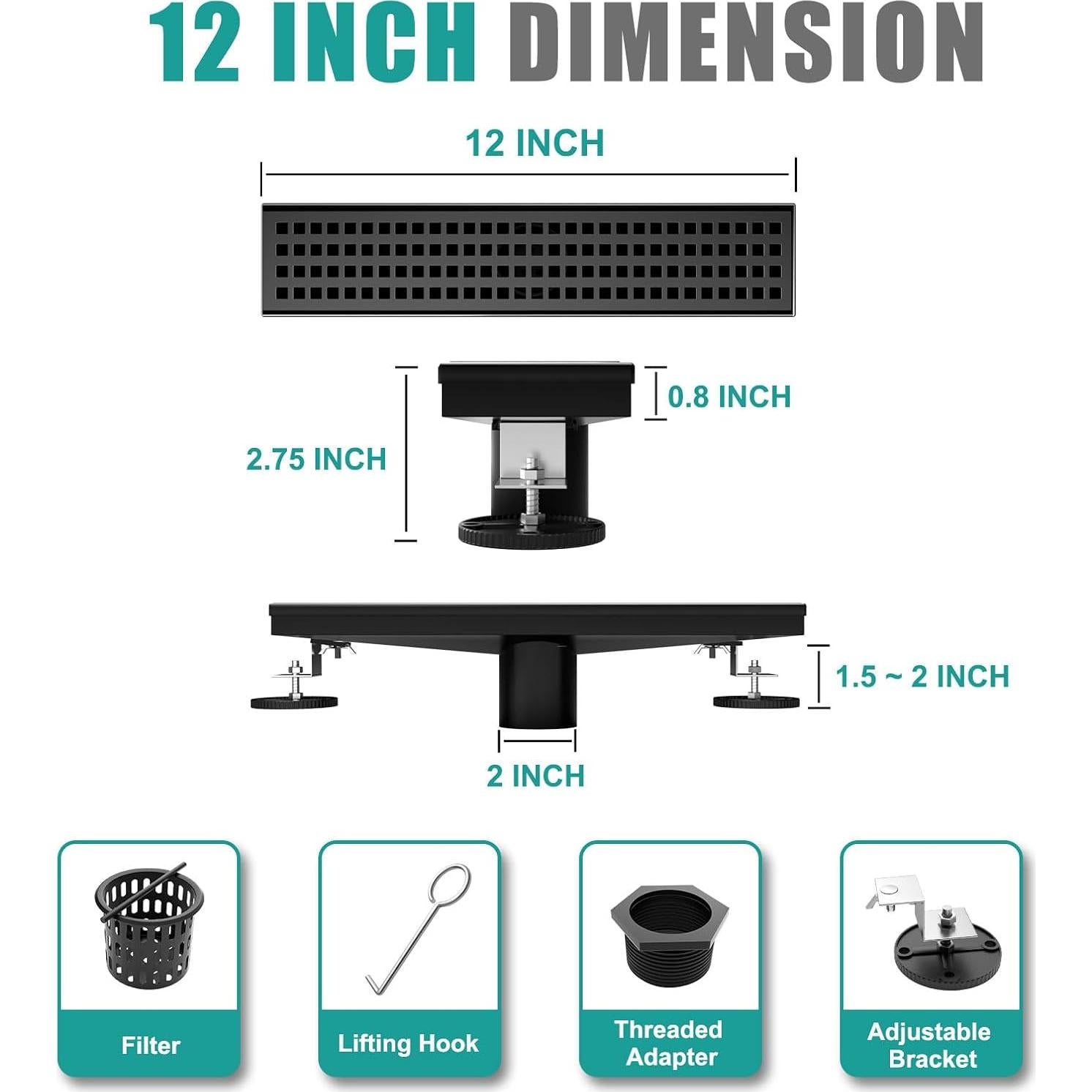 Desagüe de Ducha Lineal BARONAGE 30.48 cm Acero Inoxidable Negro Mate