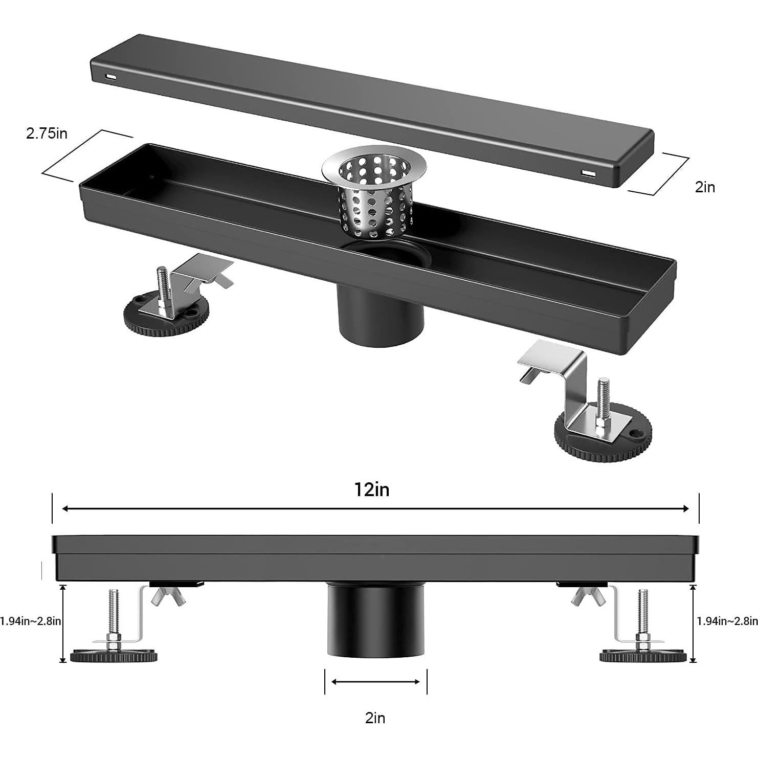 Desagüe Lineal para Ducha EXF 30.48 cm Negro Mate Acero Inoxidable