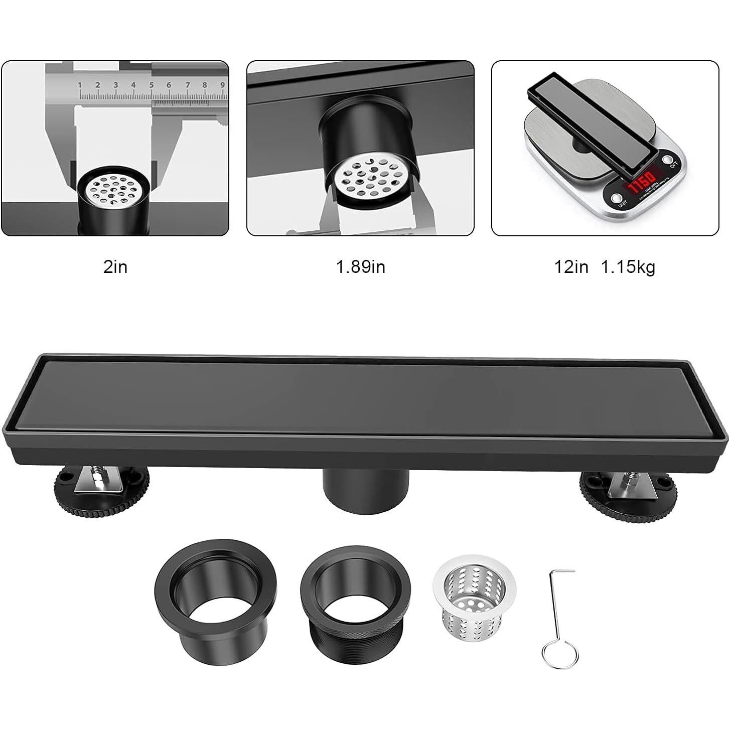 Desagüe Lineal para Ducha EXF 30.48 cm Negro Mate Acero Inoxidable