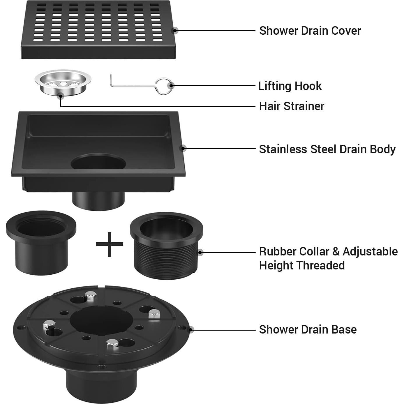 Desagüe de Ducha Cuadrado Bmvlffs 11.1 cm Negro Mate Acero Inoxidable