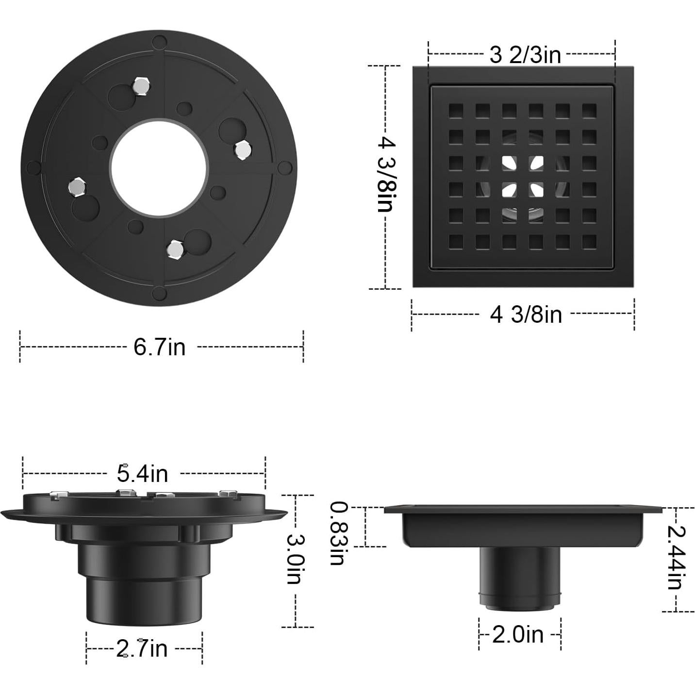 Desagüe de Ducha Cuadrado Bmvlffs 11.1 cm Negro Mate Acero Inoxidable