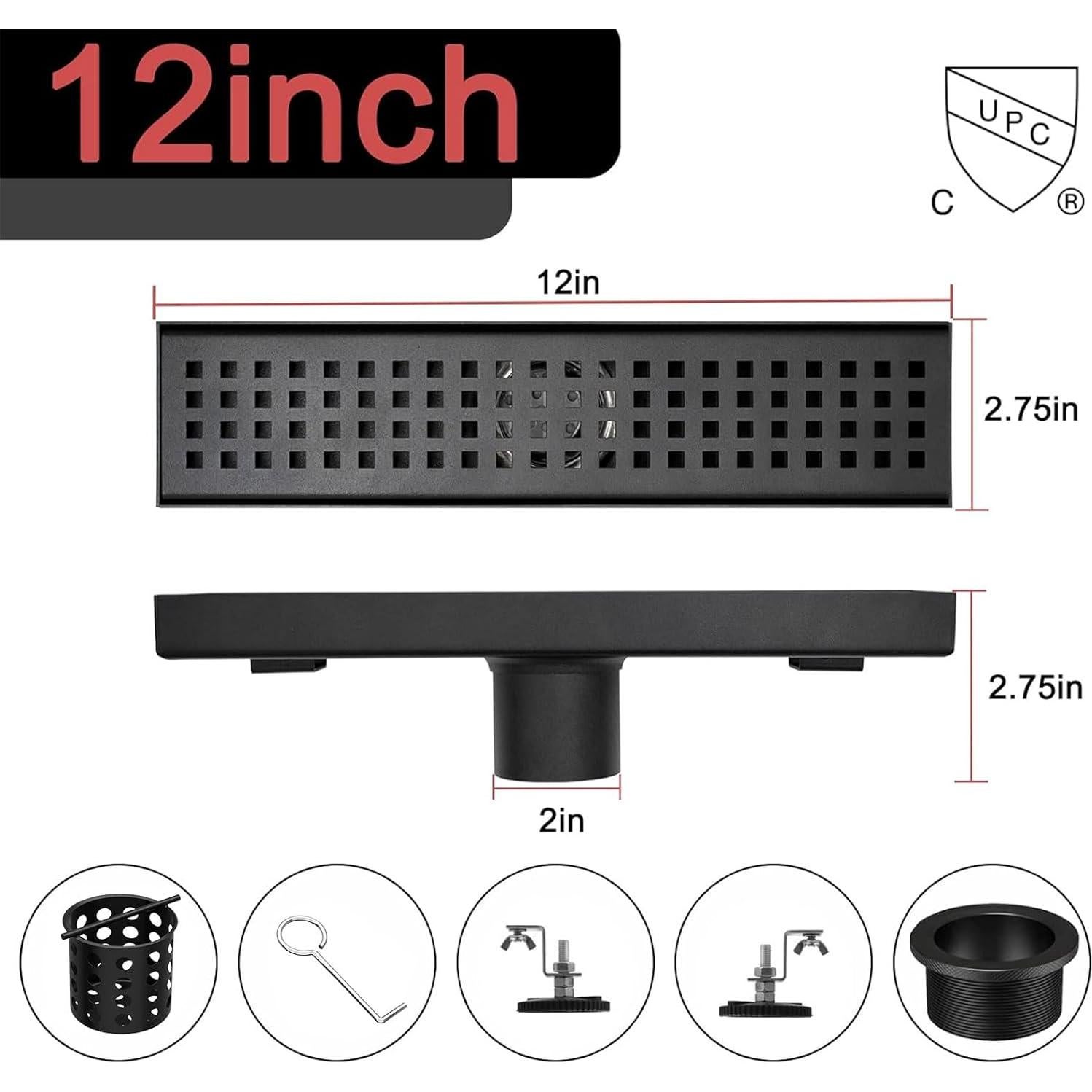 Drenaje Lineal de Ducha Fibetter 30.48 cm Acero Inoxidable Negro