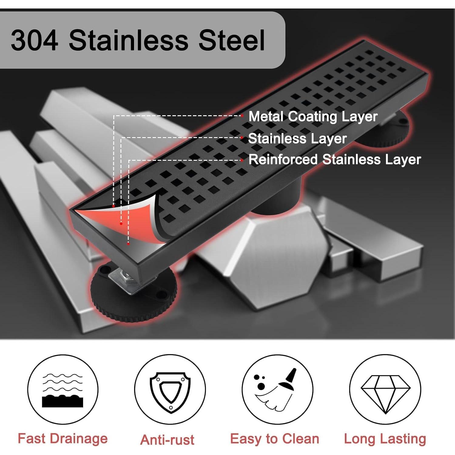 Drenaje Lineal de Ducha Fibetter 30.48 cm Acero Inoxidable Negro