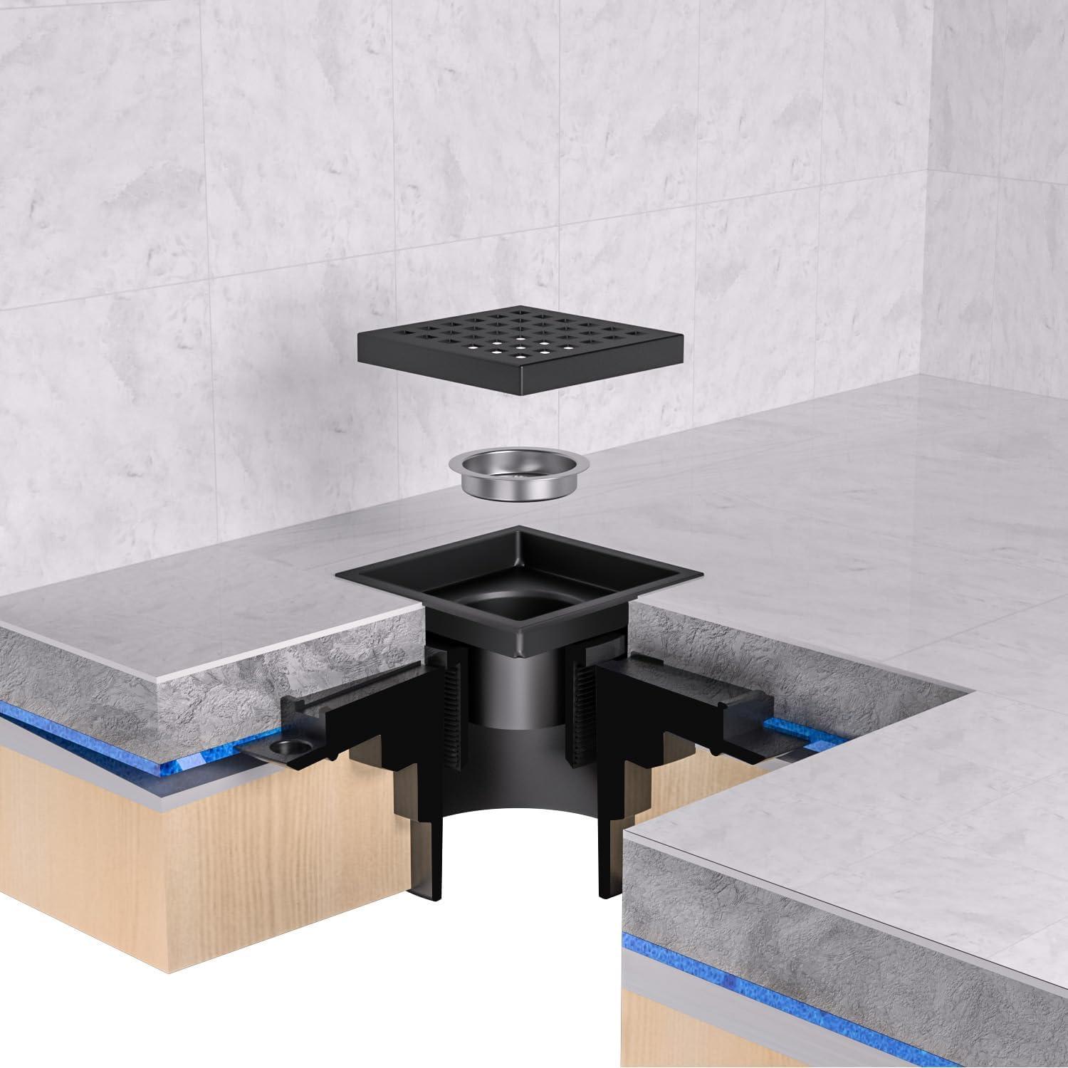 Desagüe de Ducha Cuadrado EXF 11.1 cm Negro Mate Acero Inoxidable