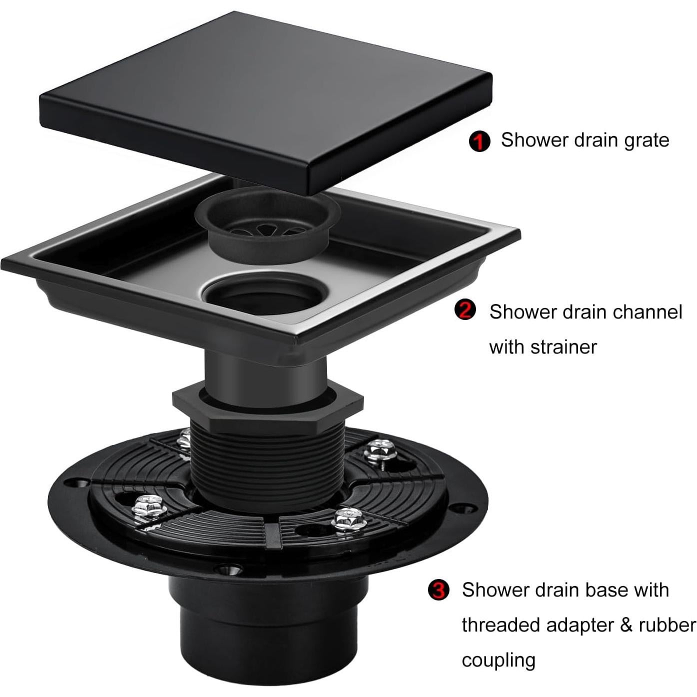 Desagüe de Ducha SaniteModar 15x15 cm Acero Inoxidable Negro Mate